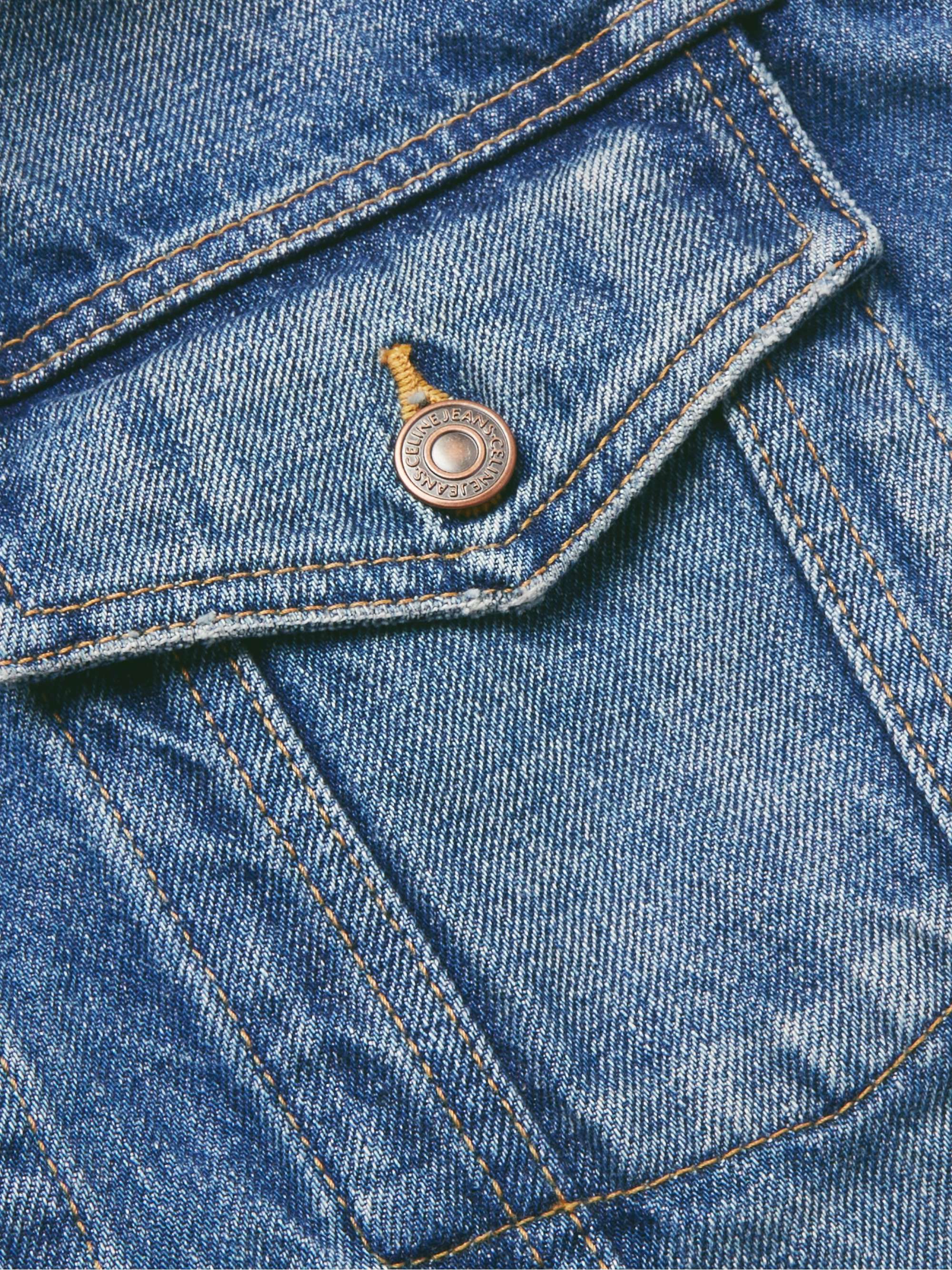 CELINE HOMME Denim and Logo-Print Cotton-Jersey Hooded Trucker Jacket