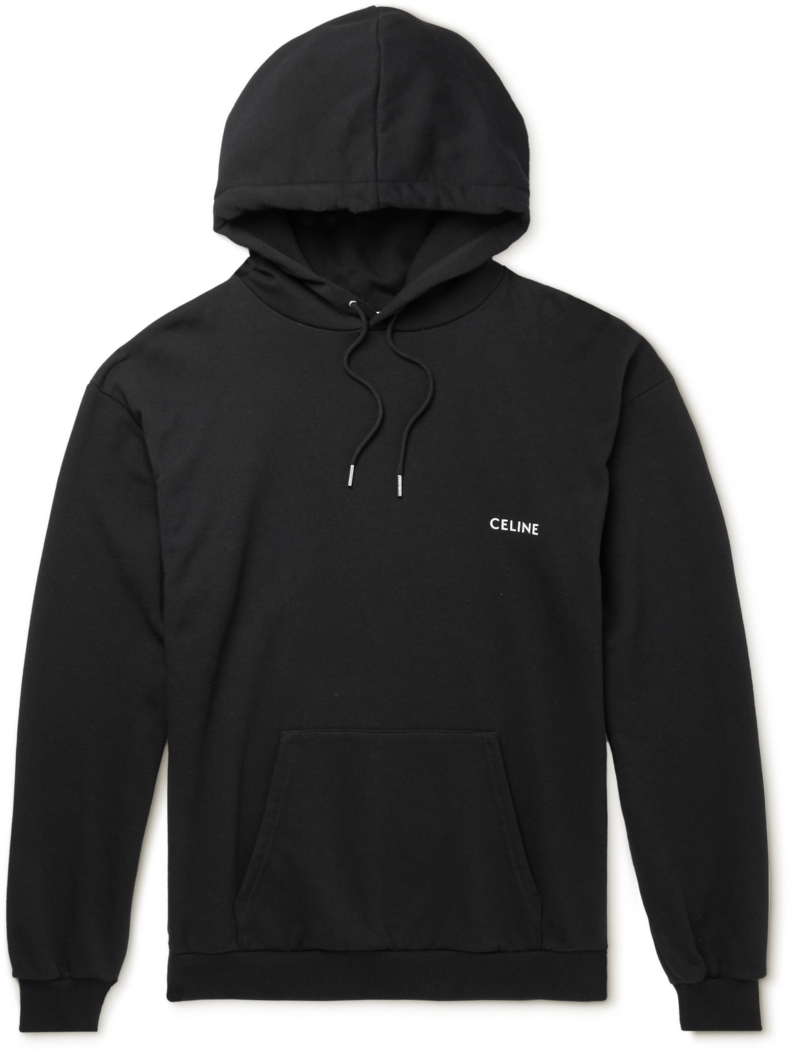 Celine Logo-print Stretch-cotton Jersey Hoodie In Black