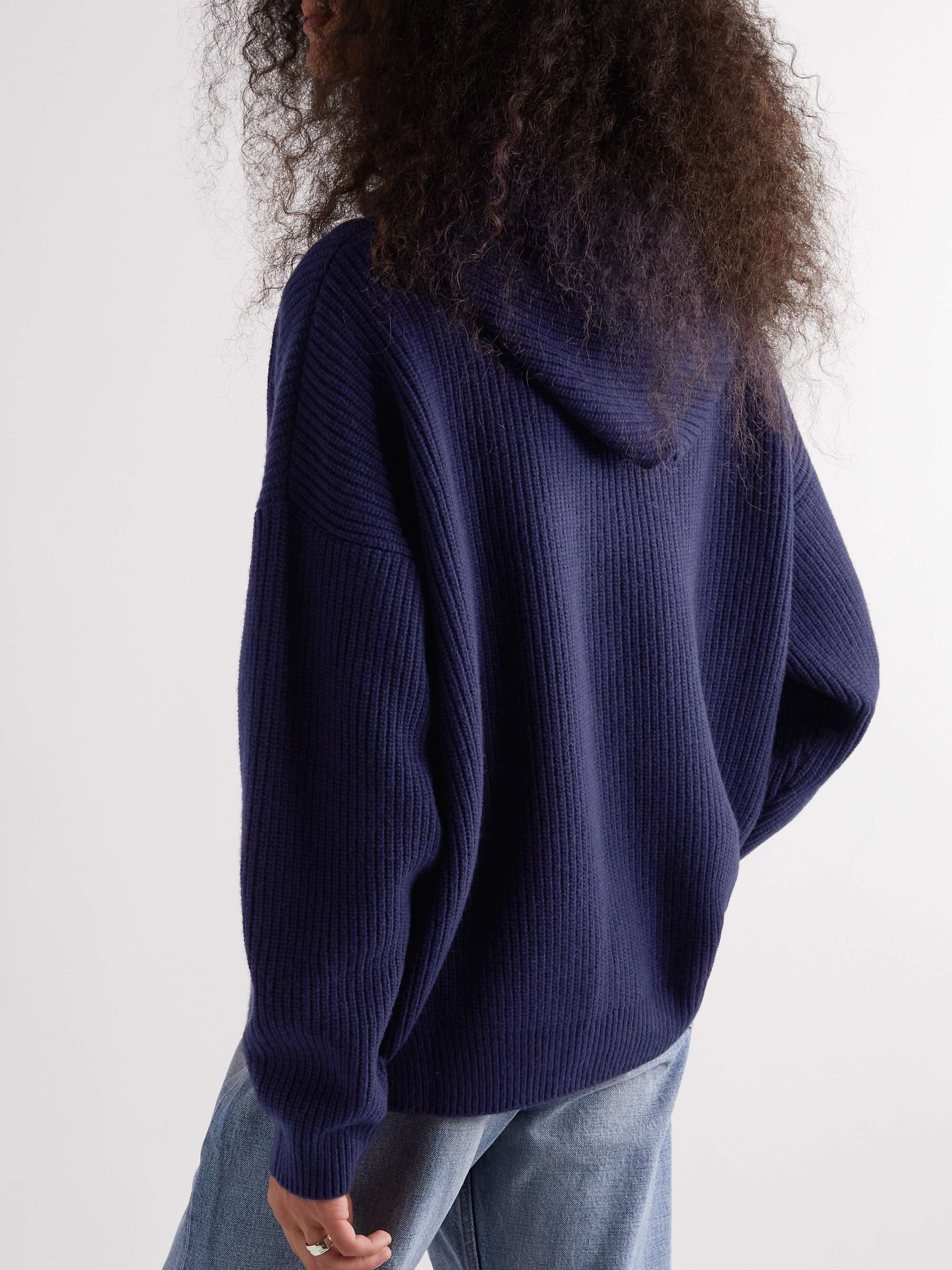 CELINE HOMME Logo-Appliquéd Ribbed Wool Hoodie