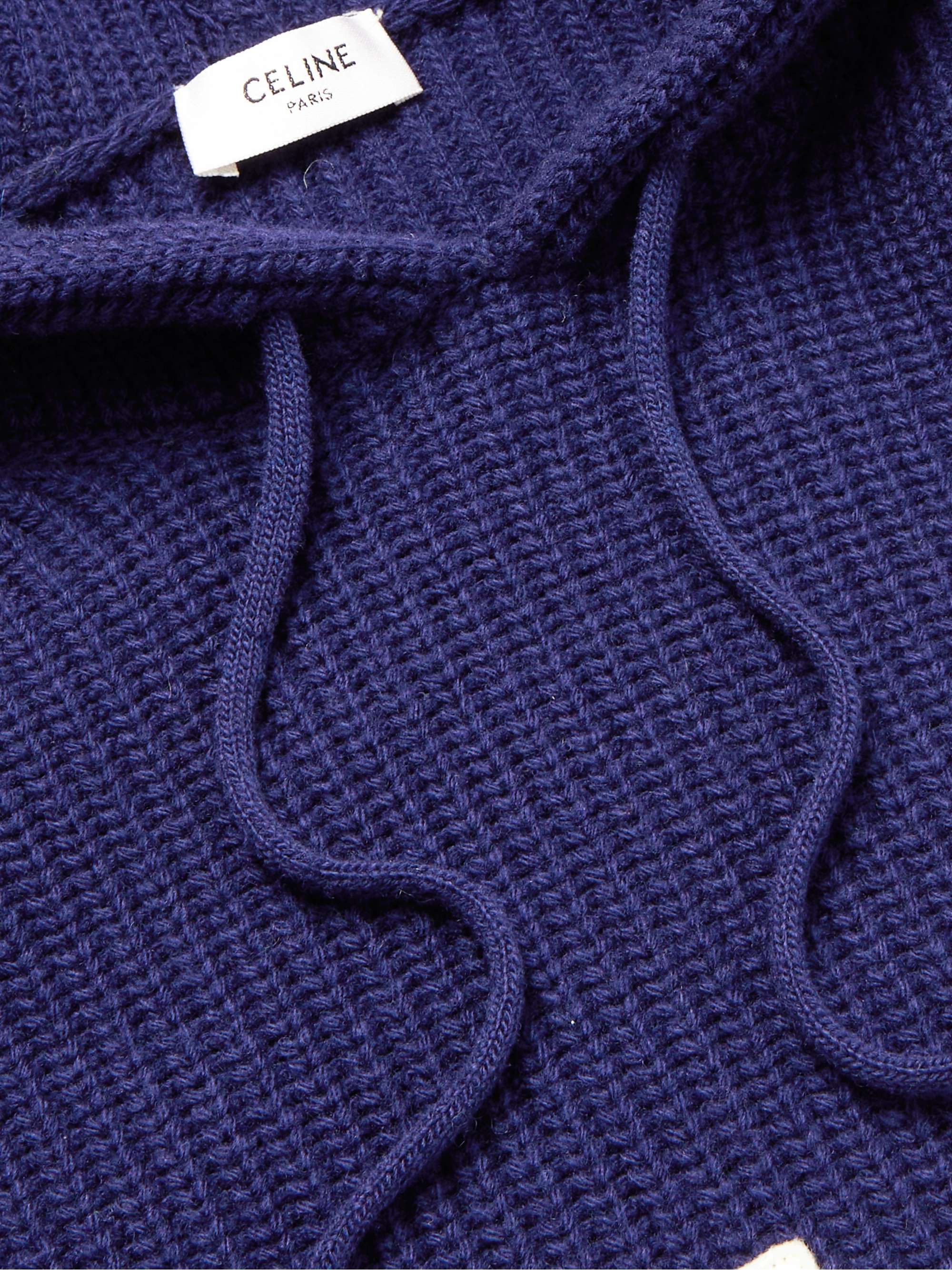 CELINE HOMME Logo-Appliquéd Ribbed Wool Hoodie