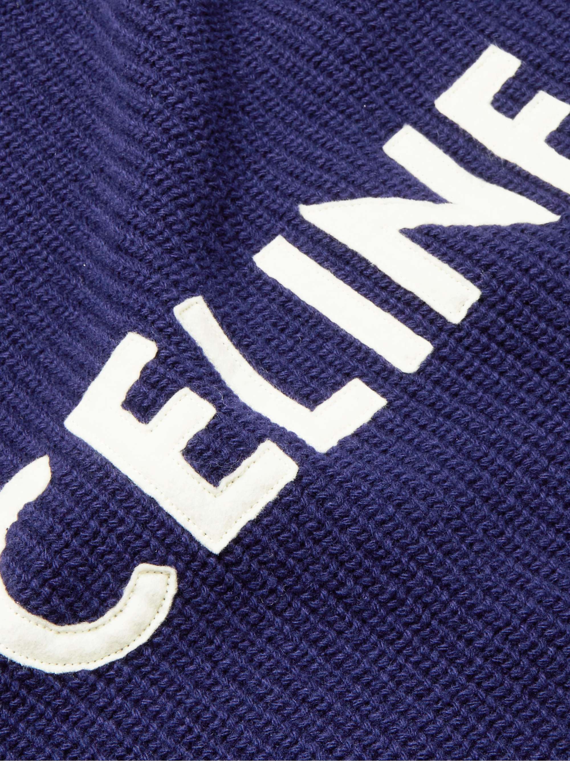 CELINE HOMME Logo-Appliquéd Ribbed Wool Hoodie