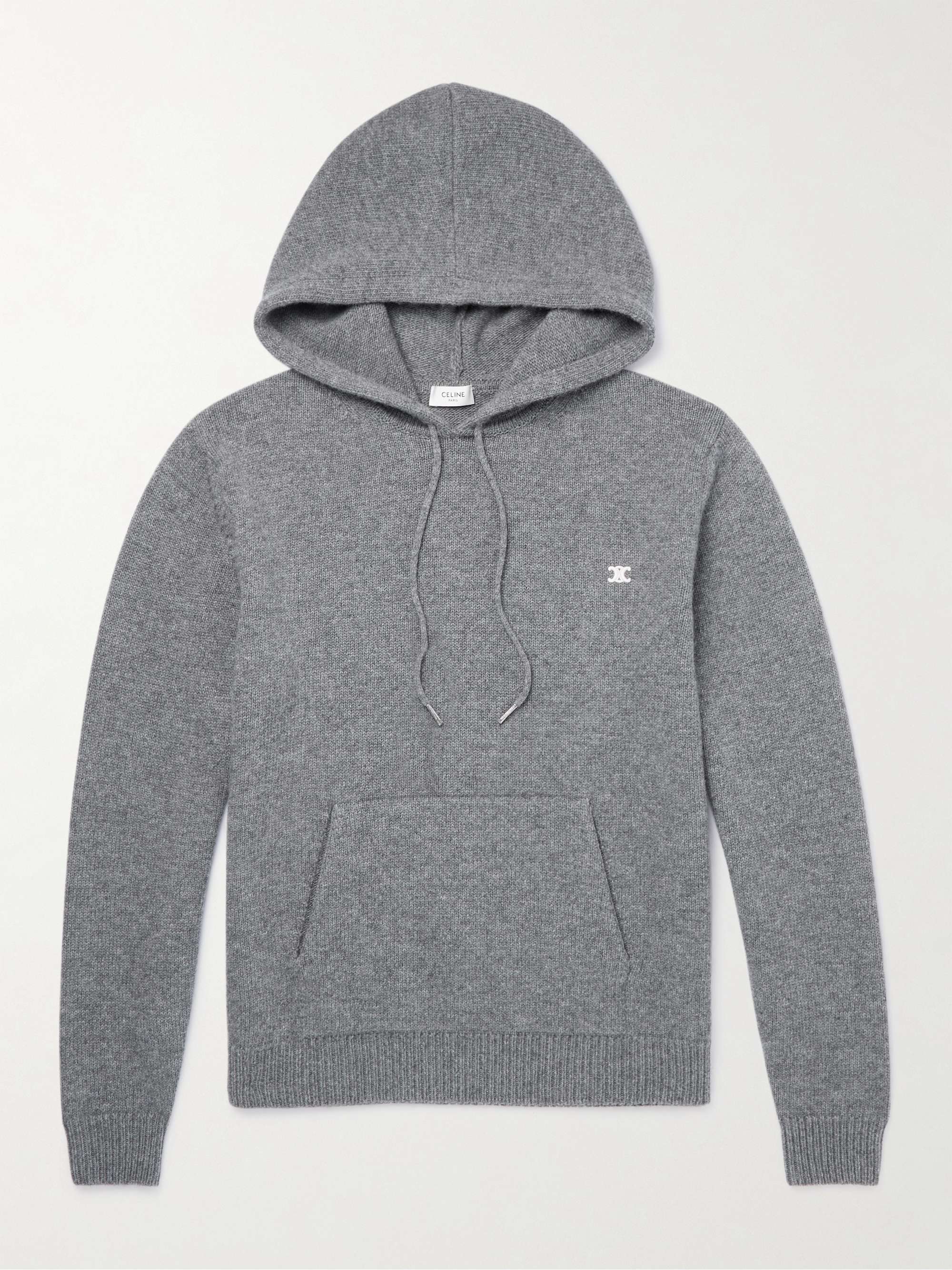 CELINE HOMME Logo-Embroidered Wool and Cashmere-Blend Hoodie