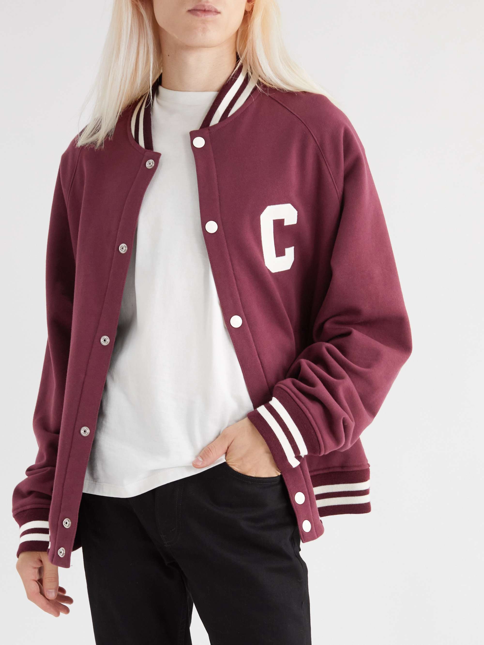 CELINE HOMME Logo-Appliquéd Cotton-Jersey Varsity Jacket