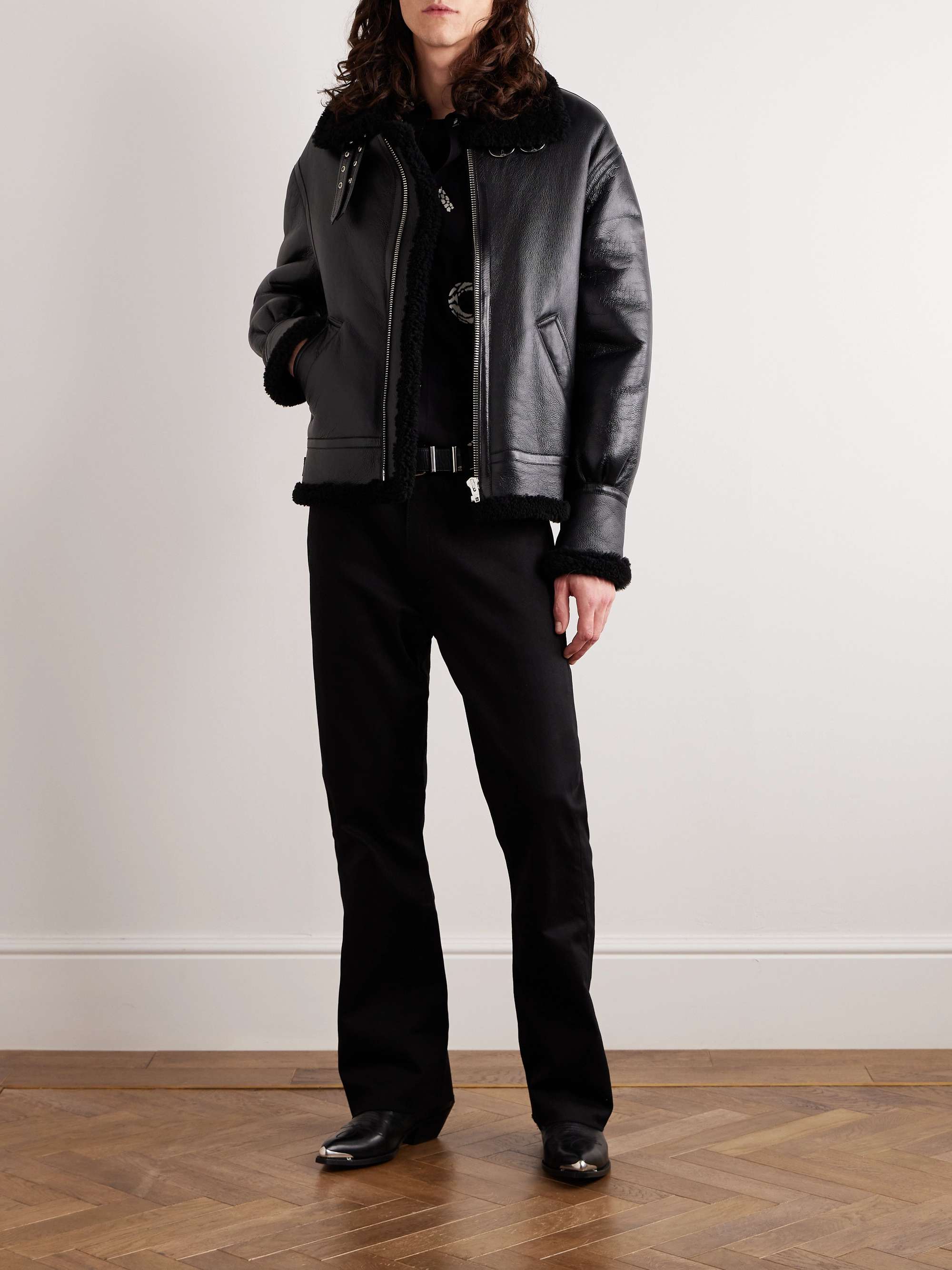 CELINE HOMME Shearling-Lined Textured-Leather Bomber Jacket