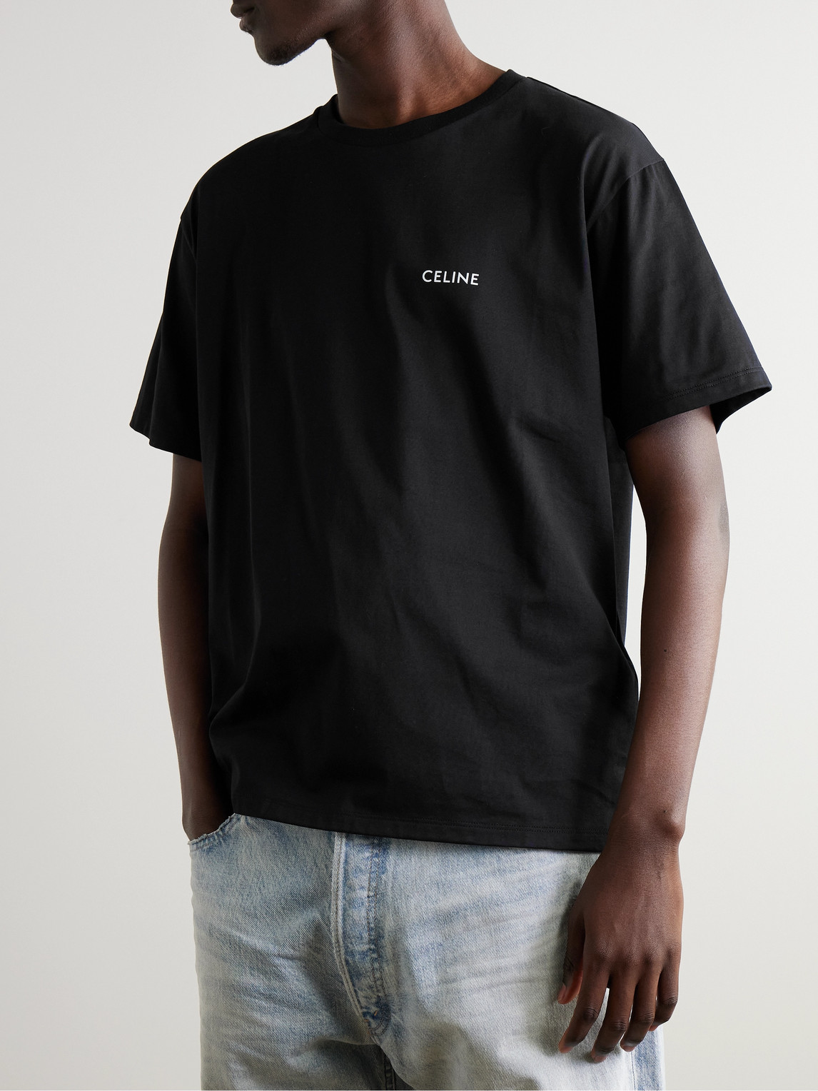Celine Logo-print Cotton-jersey T-shirt In Black