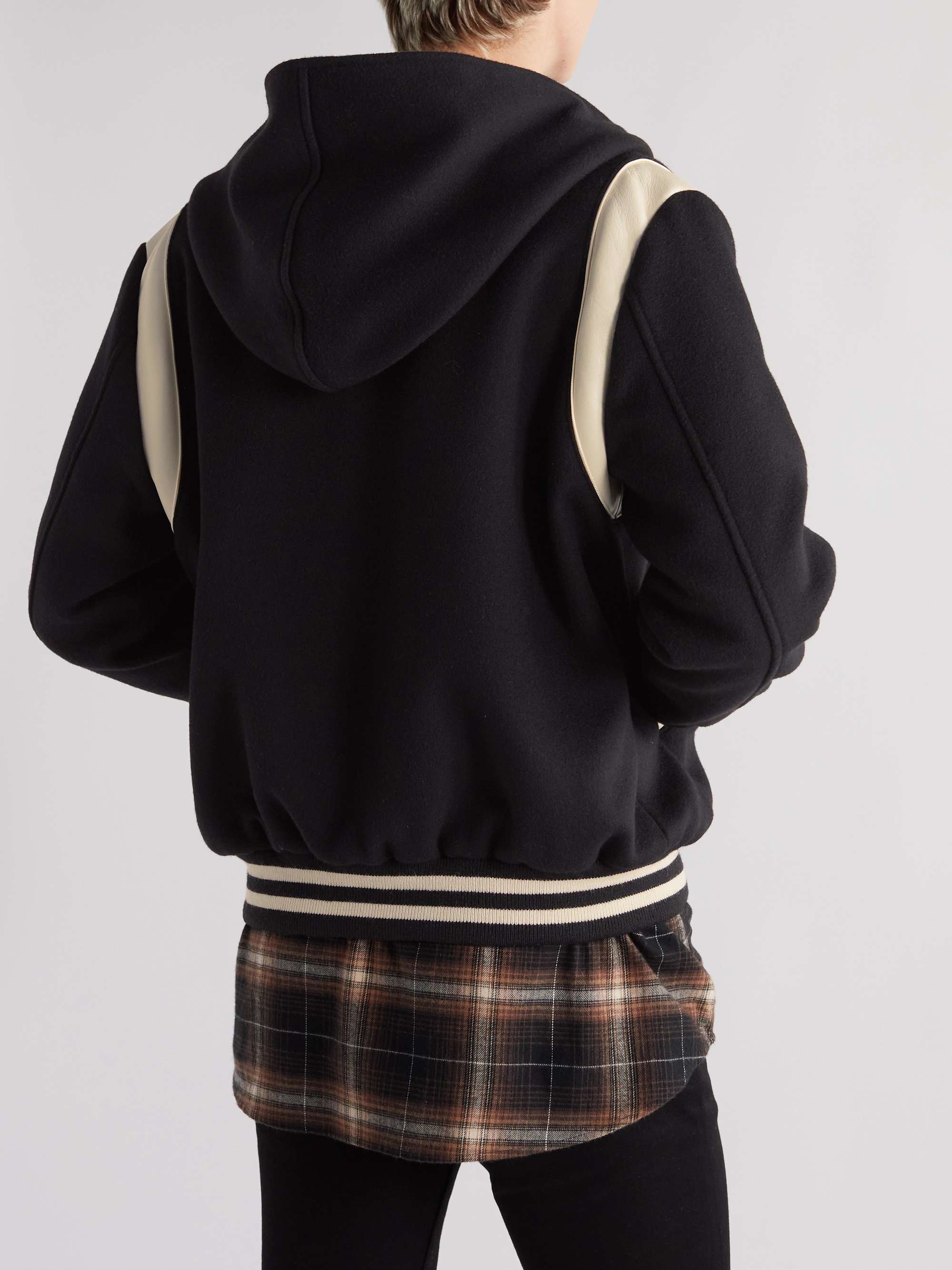 CELINE HOMME Appliquéd Wool and Cashmere-Blend Hooded Varsity Jacket