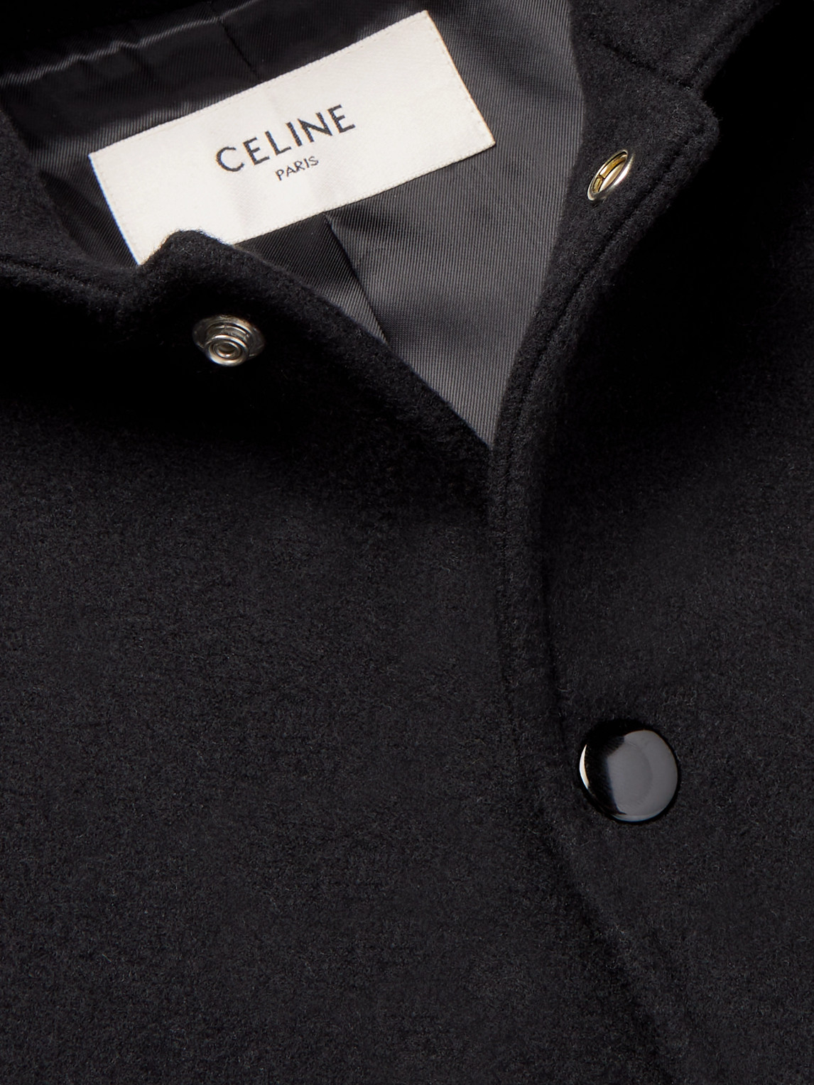 Celine Appliquéd Wool And Cashmere-blend Hooded Varsity Jacket In Black