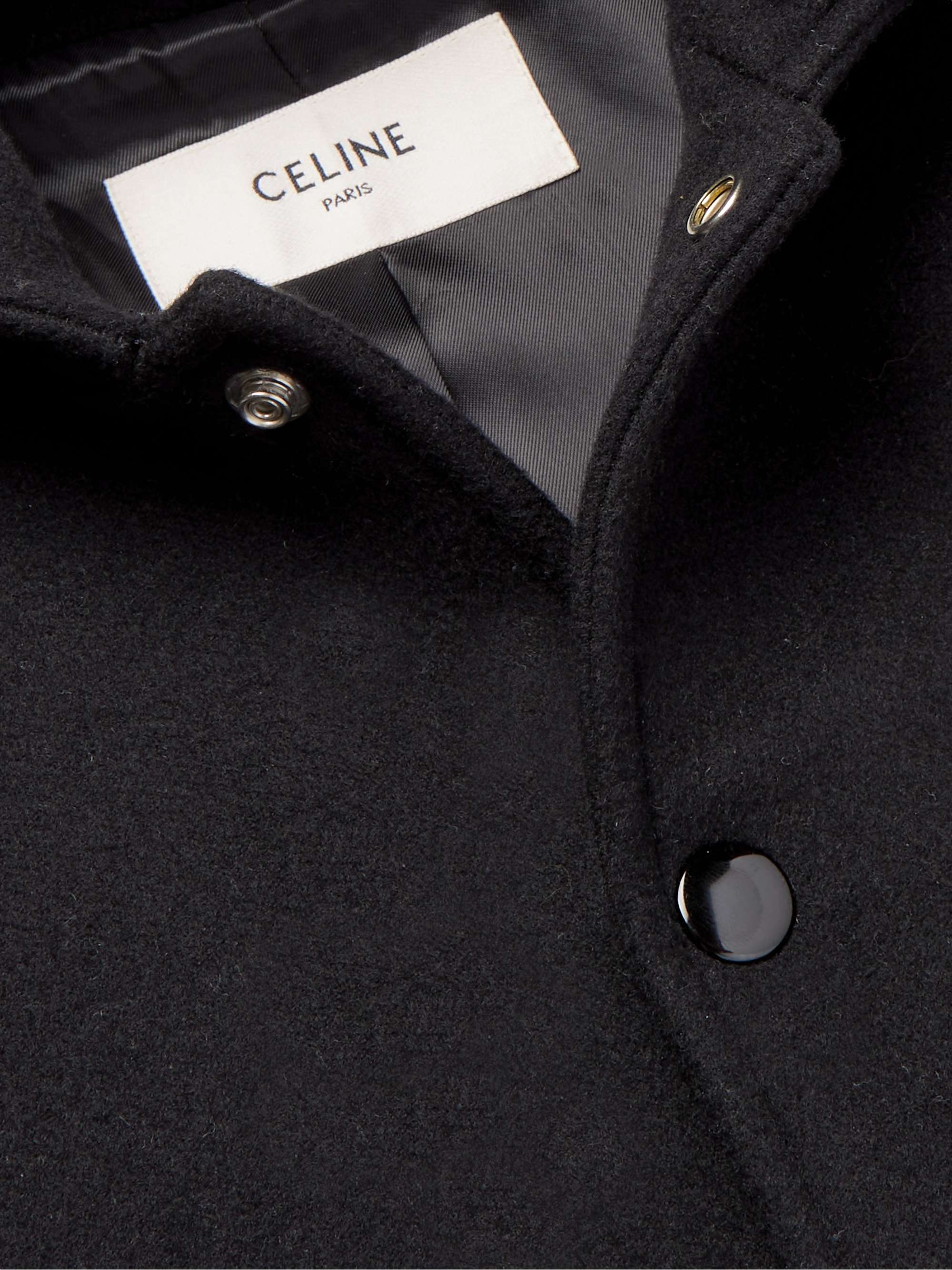 CELINE HOMME Appliquéd Wool and Cashmere-Blend Hooded Varsity Jacket