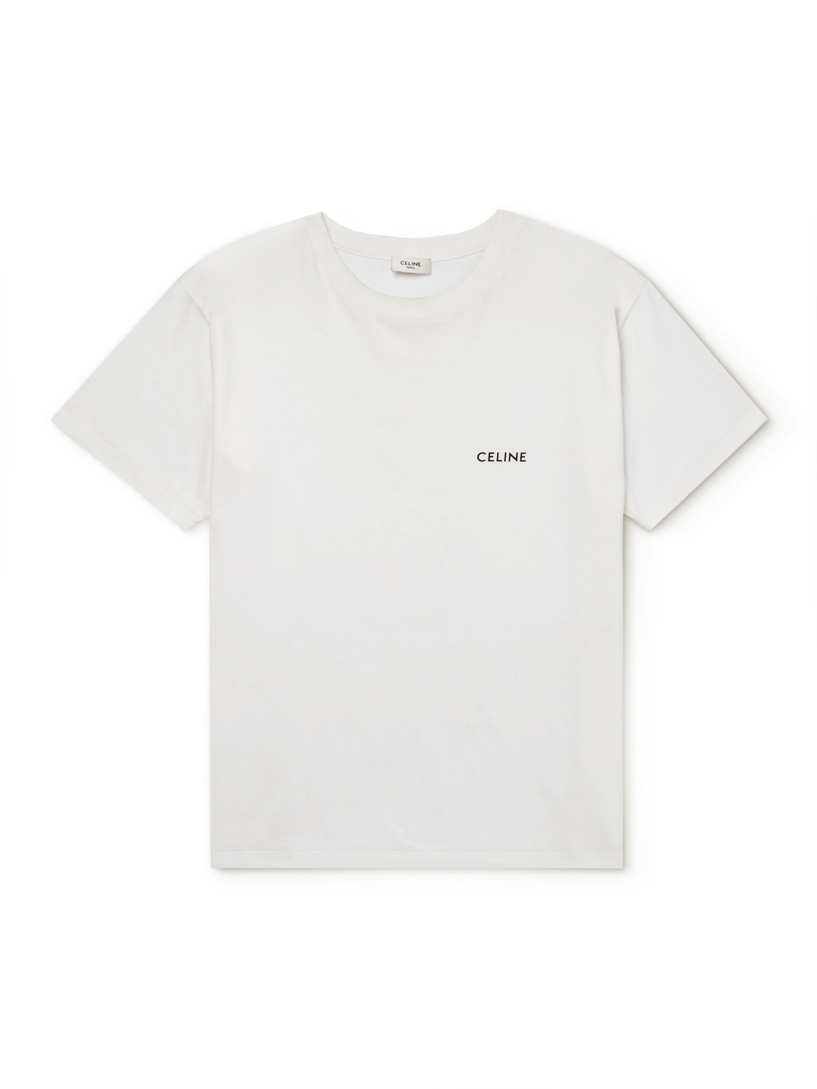 Celine Logo-embroidered Cotton-jersey T-shirt In White