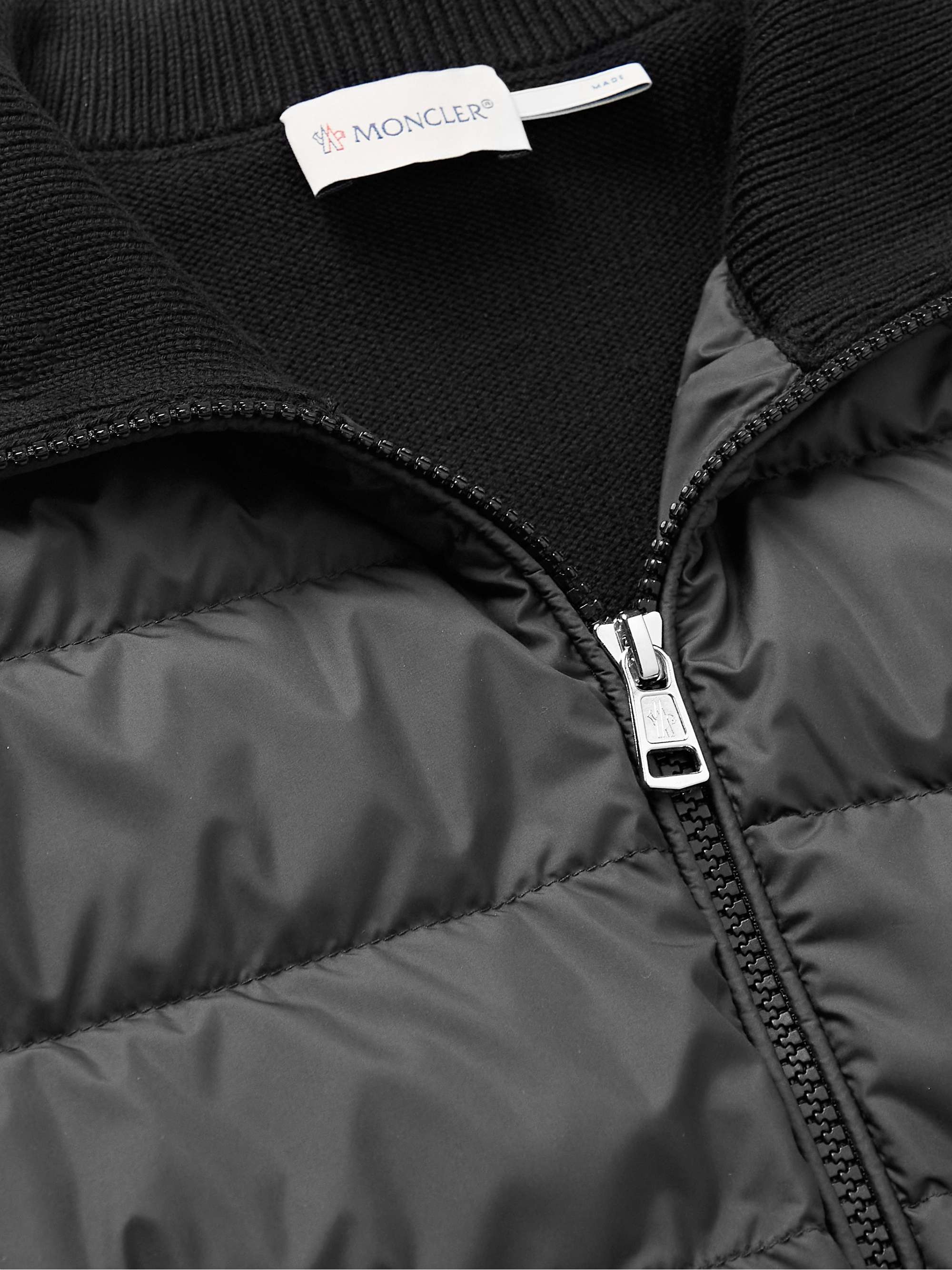 MONCLER Panelled Cotton and Quilted Shell Down Zip-Up Cardigan