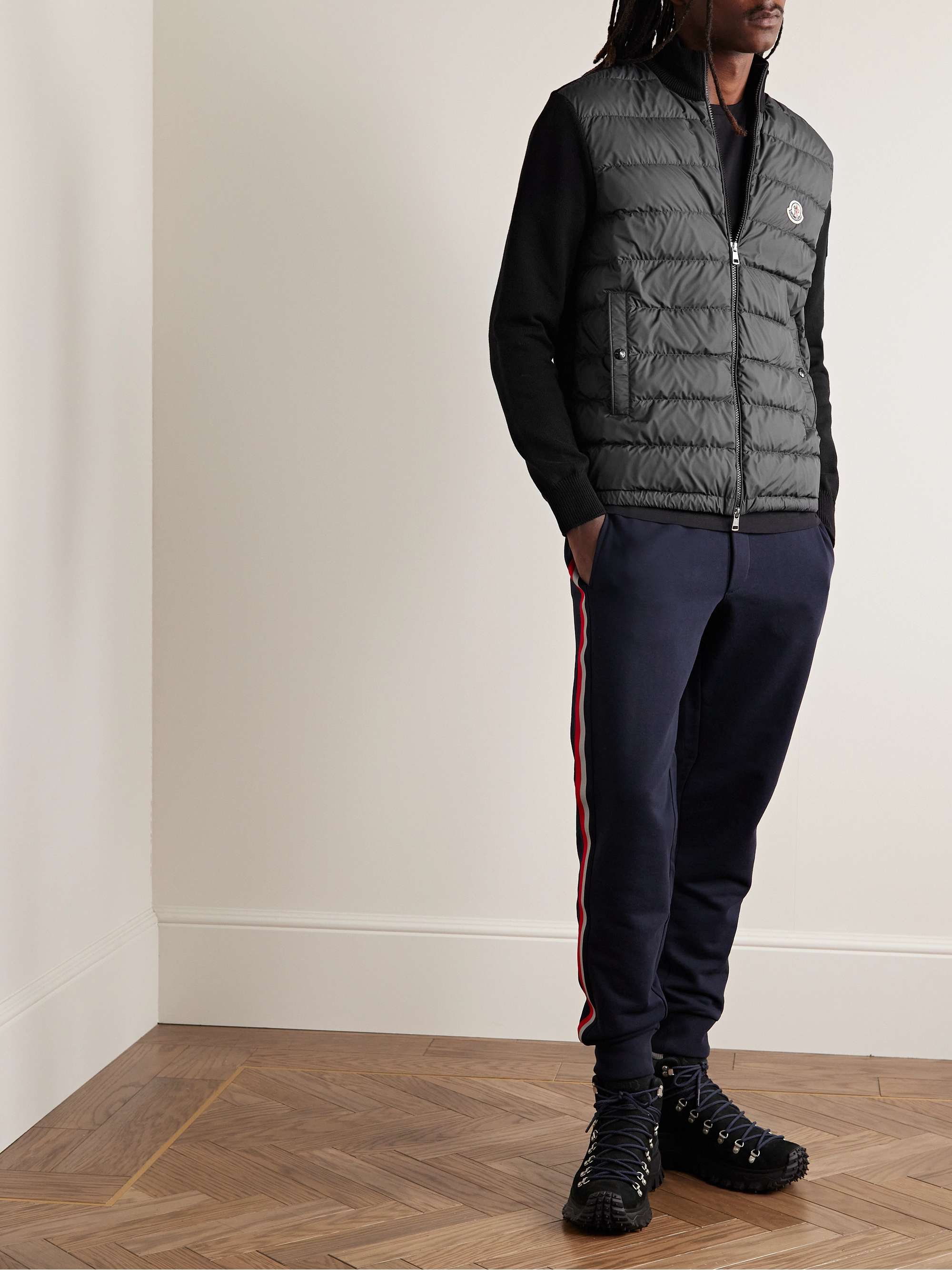 MONCLER Panelled Cotton and Quilted Shell Down Zip-Up Cardigan