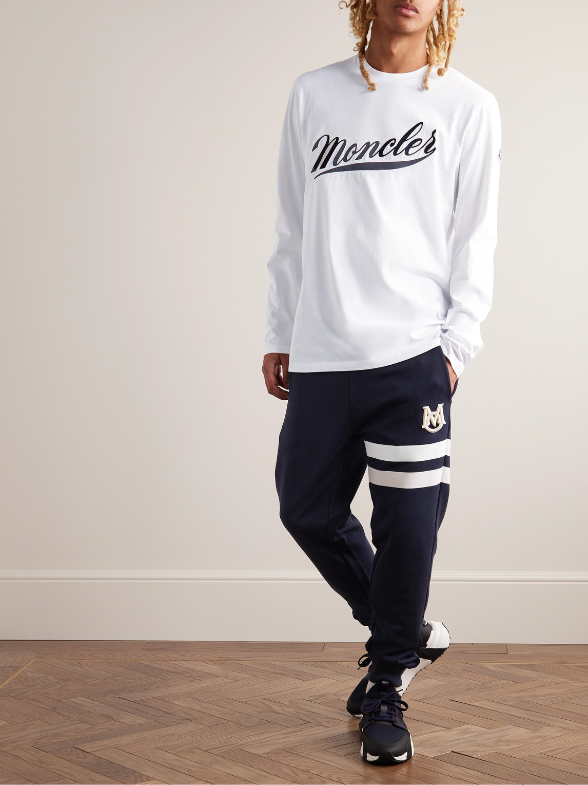 Moncler Logo-embroidered Cotton-jersey T-shirt In White