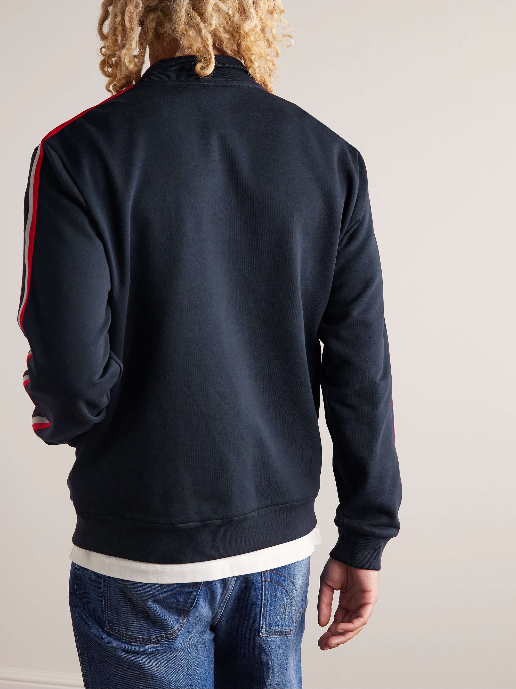 MONCLER Striped Grosgrain-Trimmed Jersey Zip-Up Track Jacket