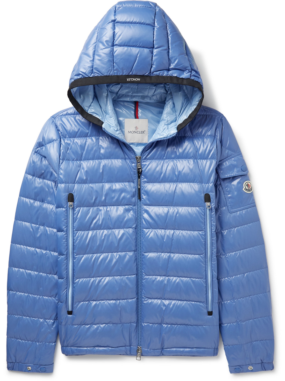 Shop Moncler Galion Quilted Shell Hooded Down Jacket In Blue