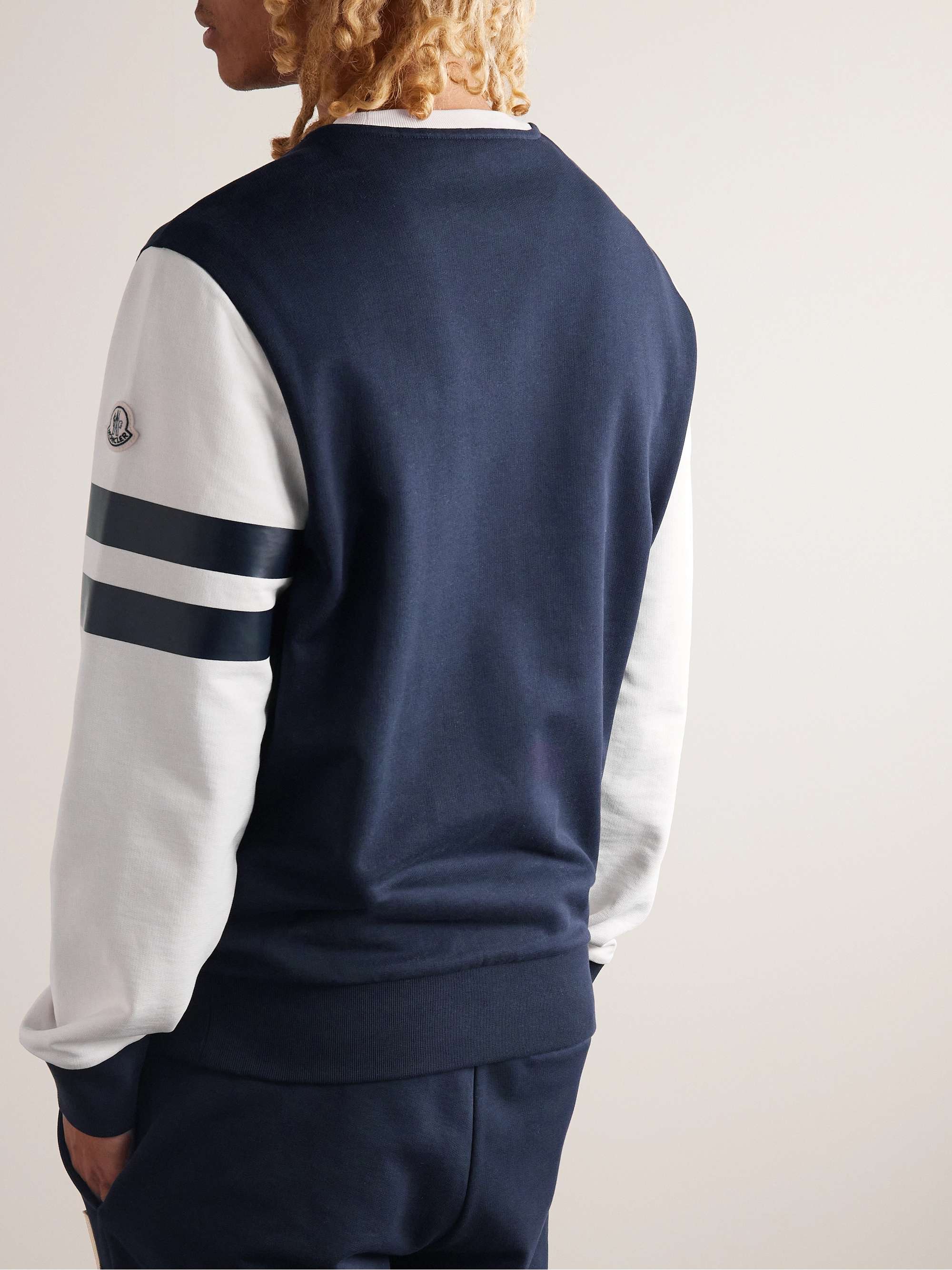 MONCLER Logo-Embroidered Two-Tone Cotton-Jersey Sweatshirt