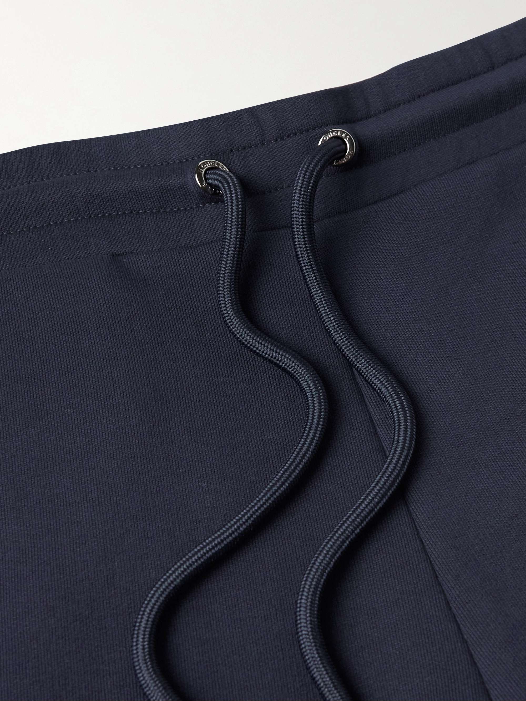 MONCLER Tapered Logo-Appliquéd Striped Cotton-Jersey Sweatpants