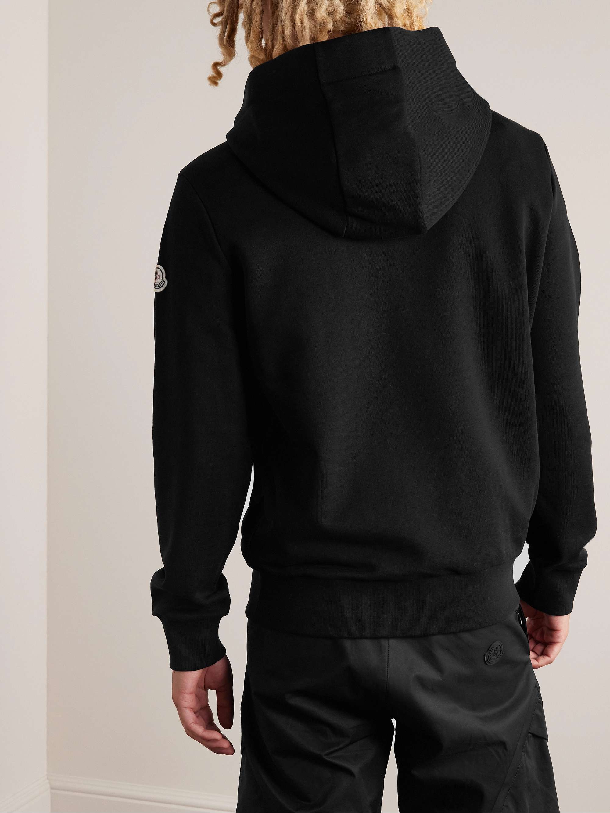 MONCLER LogoEmbroidered GrosgrainTrimmed CottonJersey Hoodie for Men