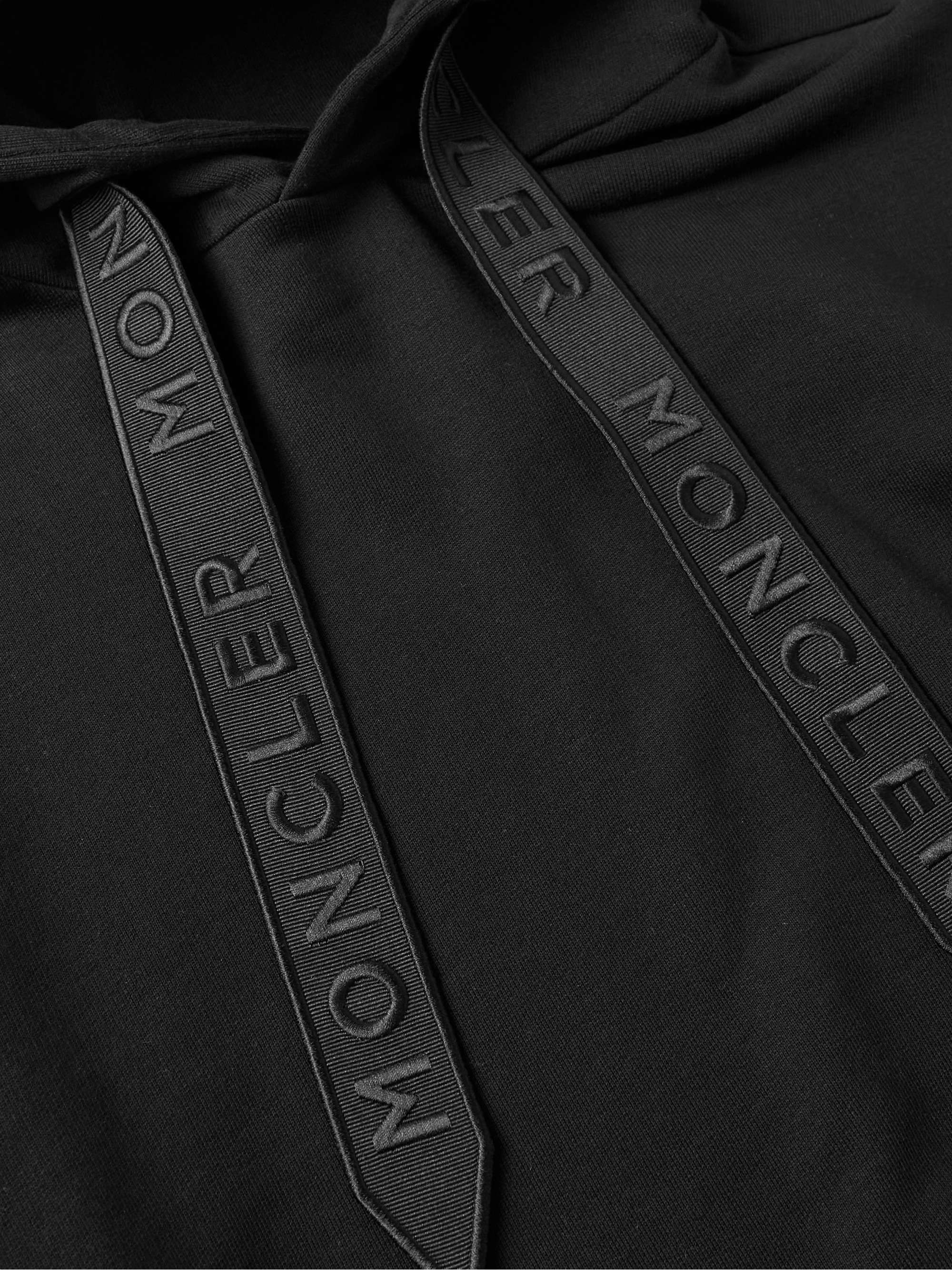 MONCLER LogoEmbroidered GrosgrainTrimmed CottonJersey Hoodie for Men