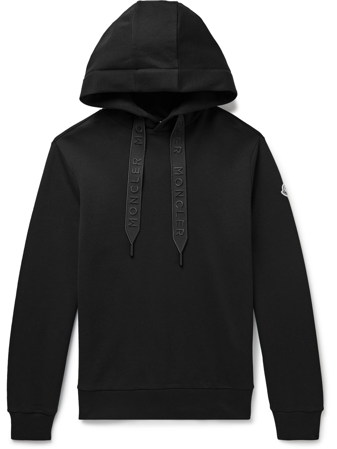 Moncler Logo-embroidered Grosgrain-trimmed Cotton-jersey Hoodie In Black