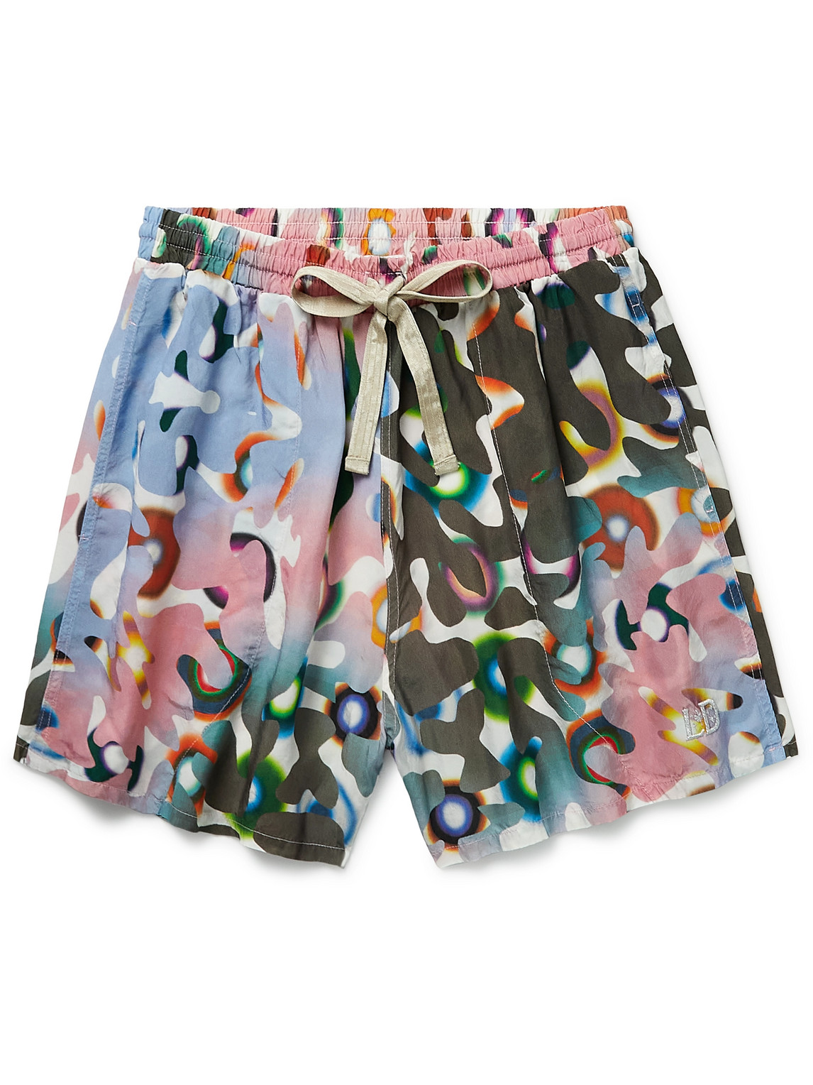 Rainbow Radial Wide-Leg Printed Satin Drawstring Shorts