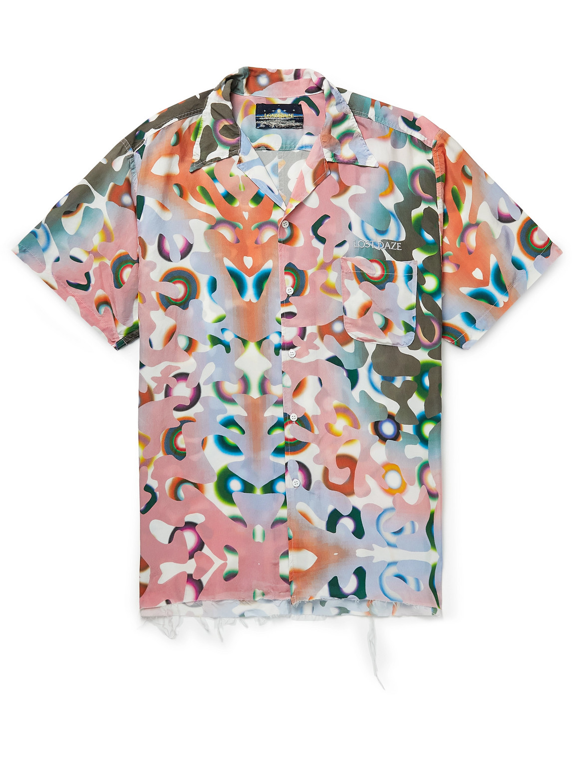 Rainbow Radial Camp-Collar Printed Satin Shirt