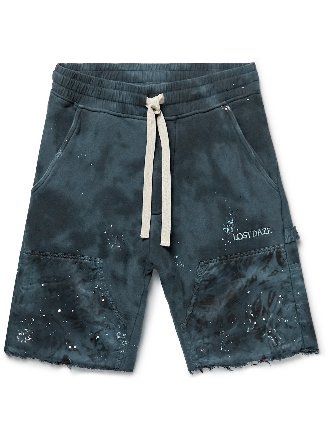 Paint-Splattered Printed Cotton-Jersey Drawstring Shorts