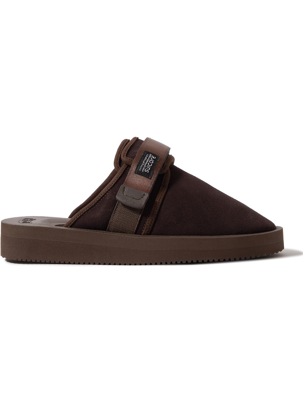 Suicoke Zavo-vs Webbing-trimmed Suede Mules In Brown