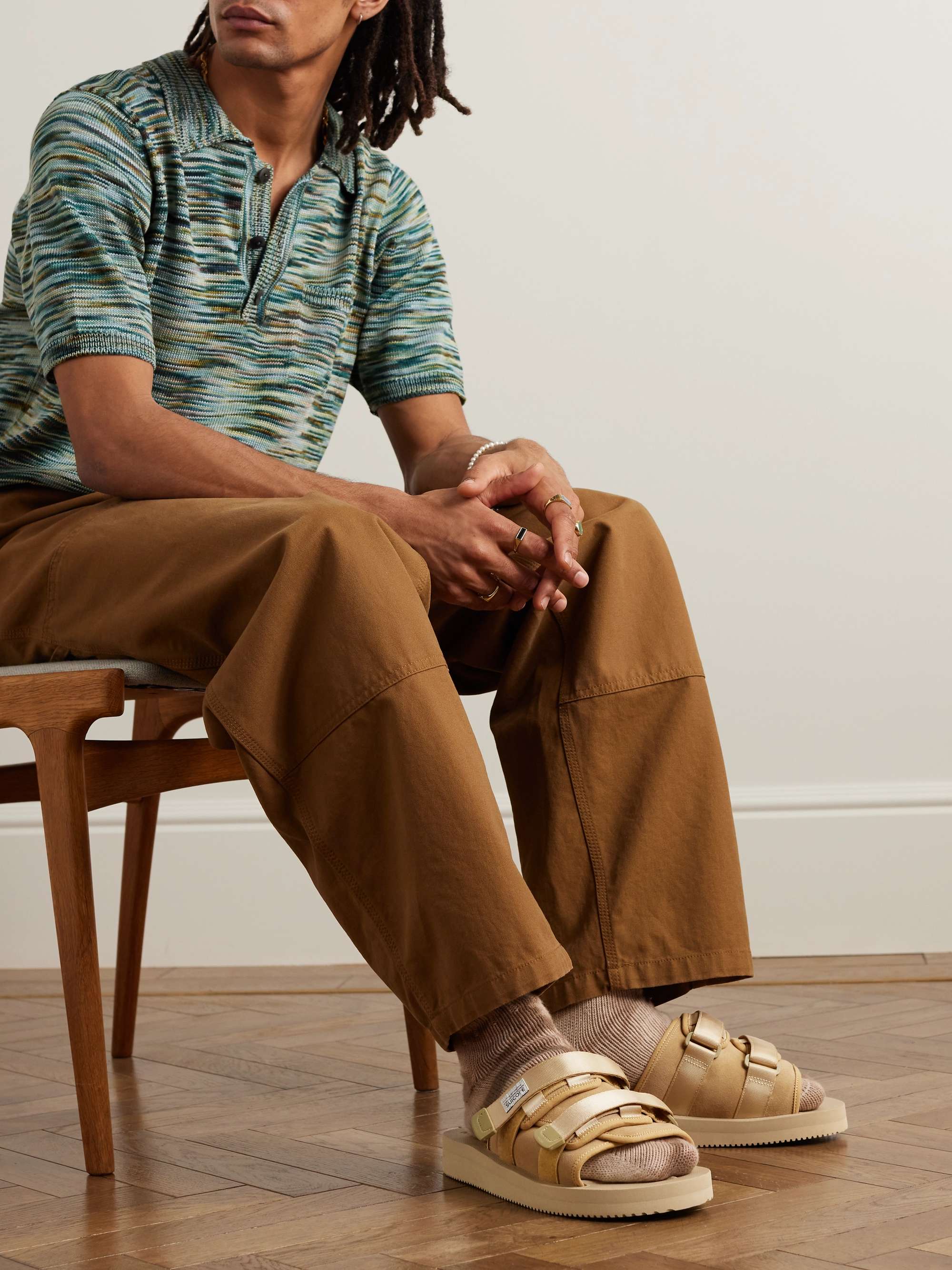 SUICOKE Webbing-Trimmed Suede Sandals