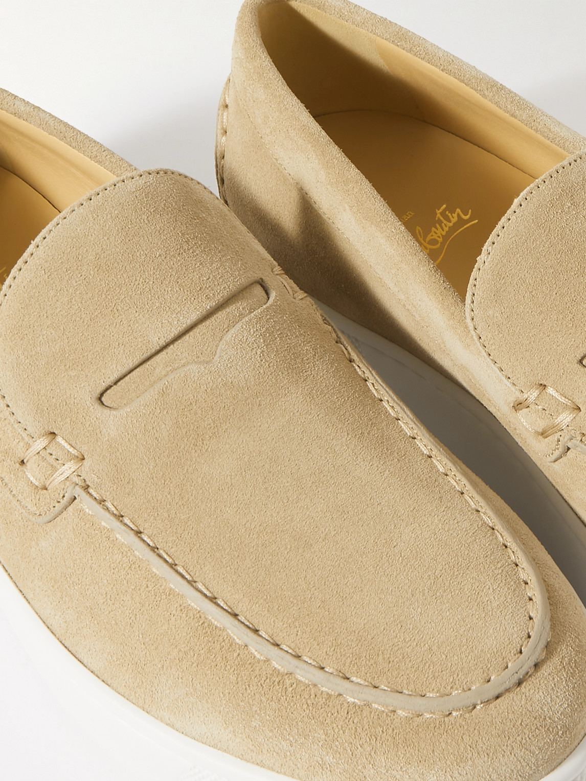 Shop Christian Louboutin Paqueboat Suede Boat Shoes In Neutrals