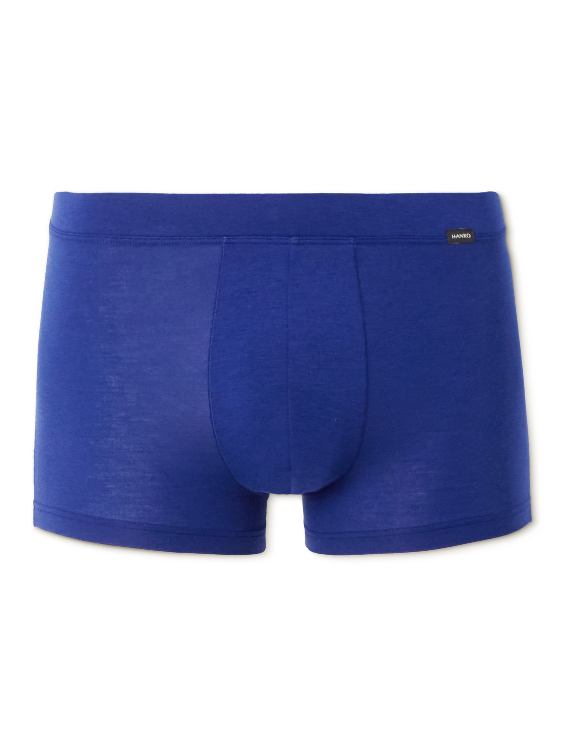 Hanro Logo-patch Stretch-woven Boxer Briefs In Blue