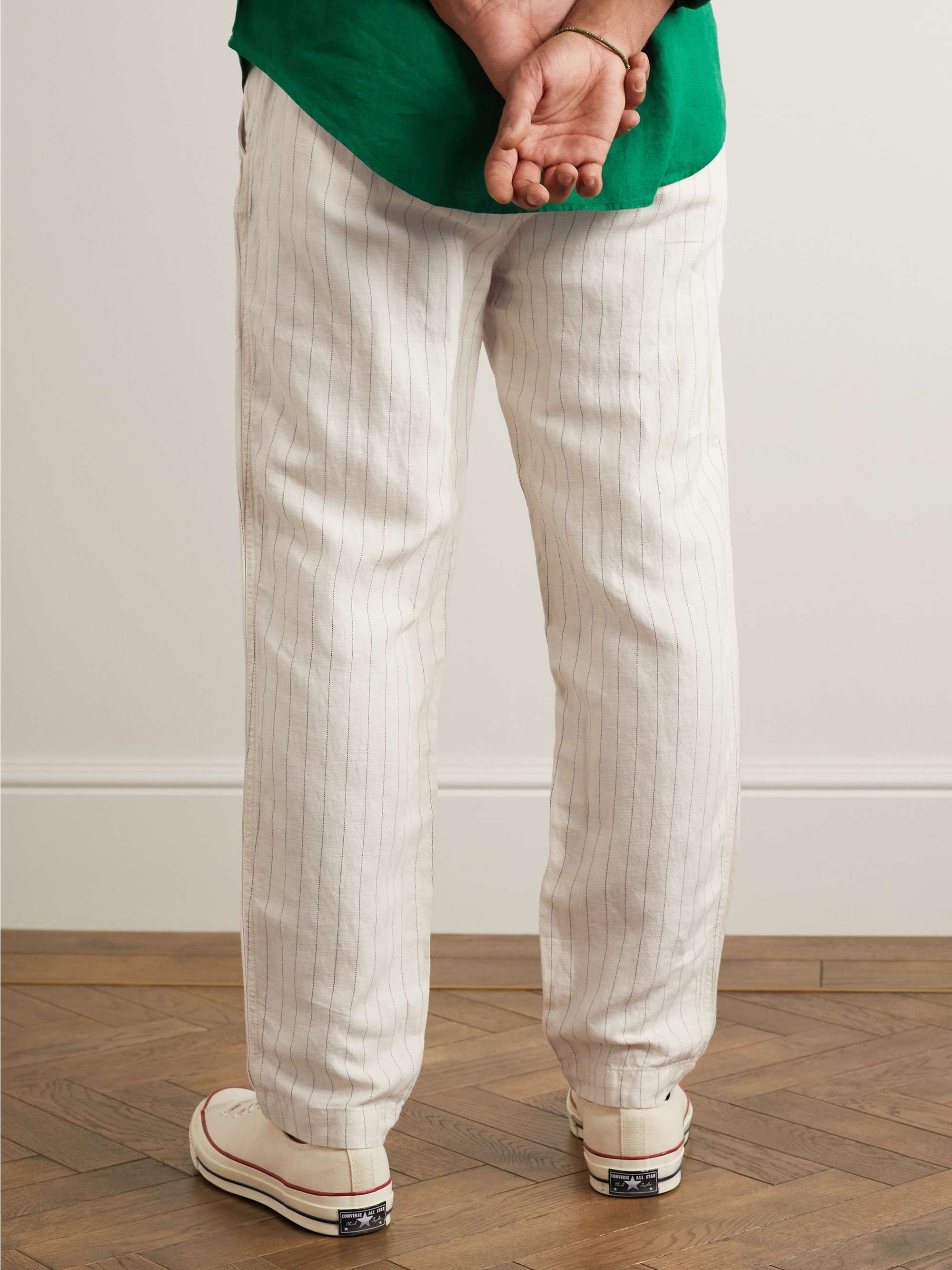 Straight-Leg Striped Linen, Cotton and Lyocell-Blend Drawstring Trousers