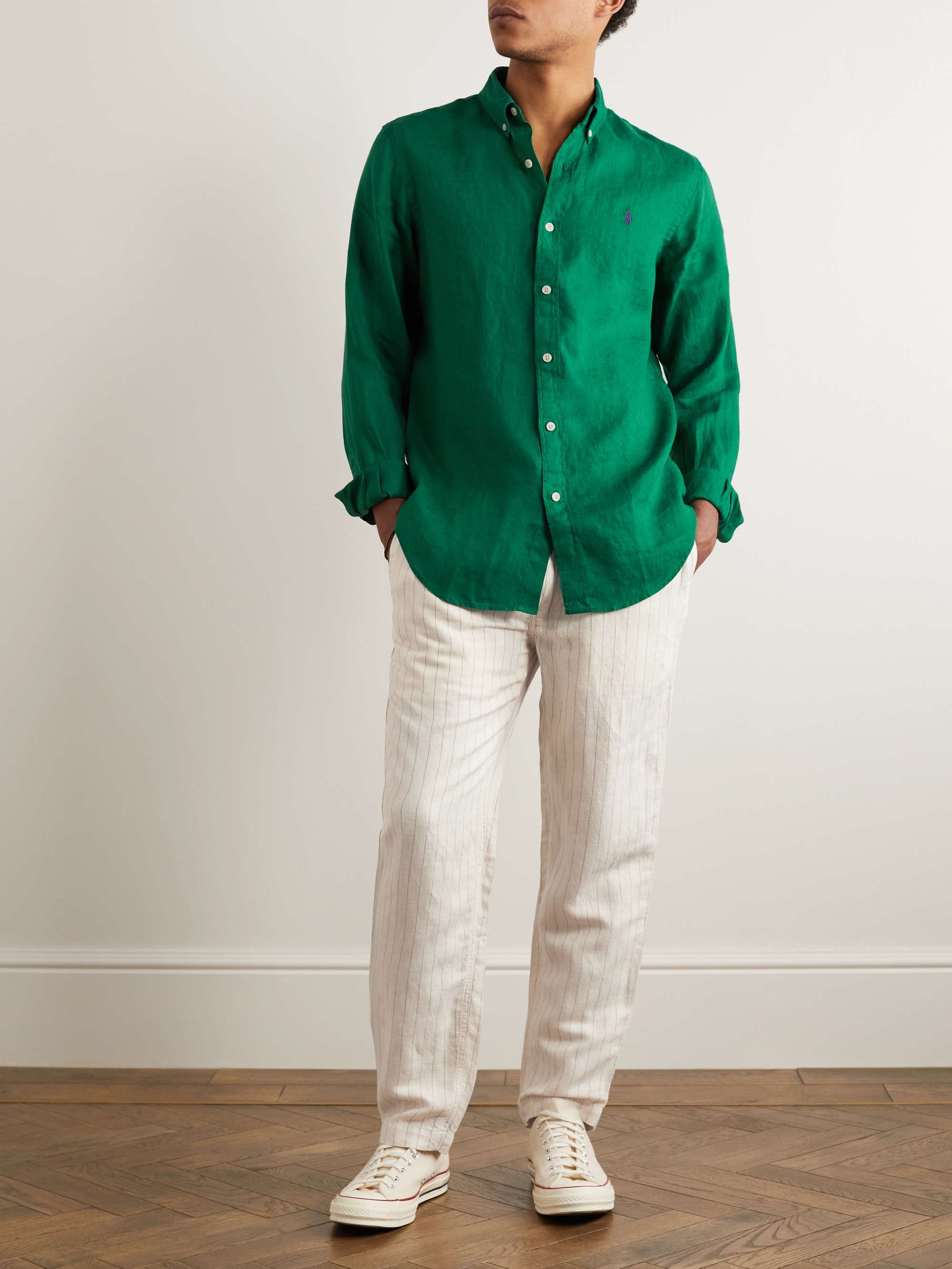 Straight-Leg Striped Linen, Cotton and Lyocell-Blend Drawstring Trousers