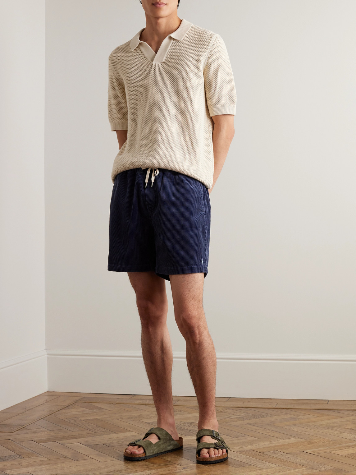 Shop Polo Ralph Lauren Prepster Straight-leg Cotton-corduroy Drawstring Shorts In Blue