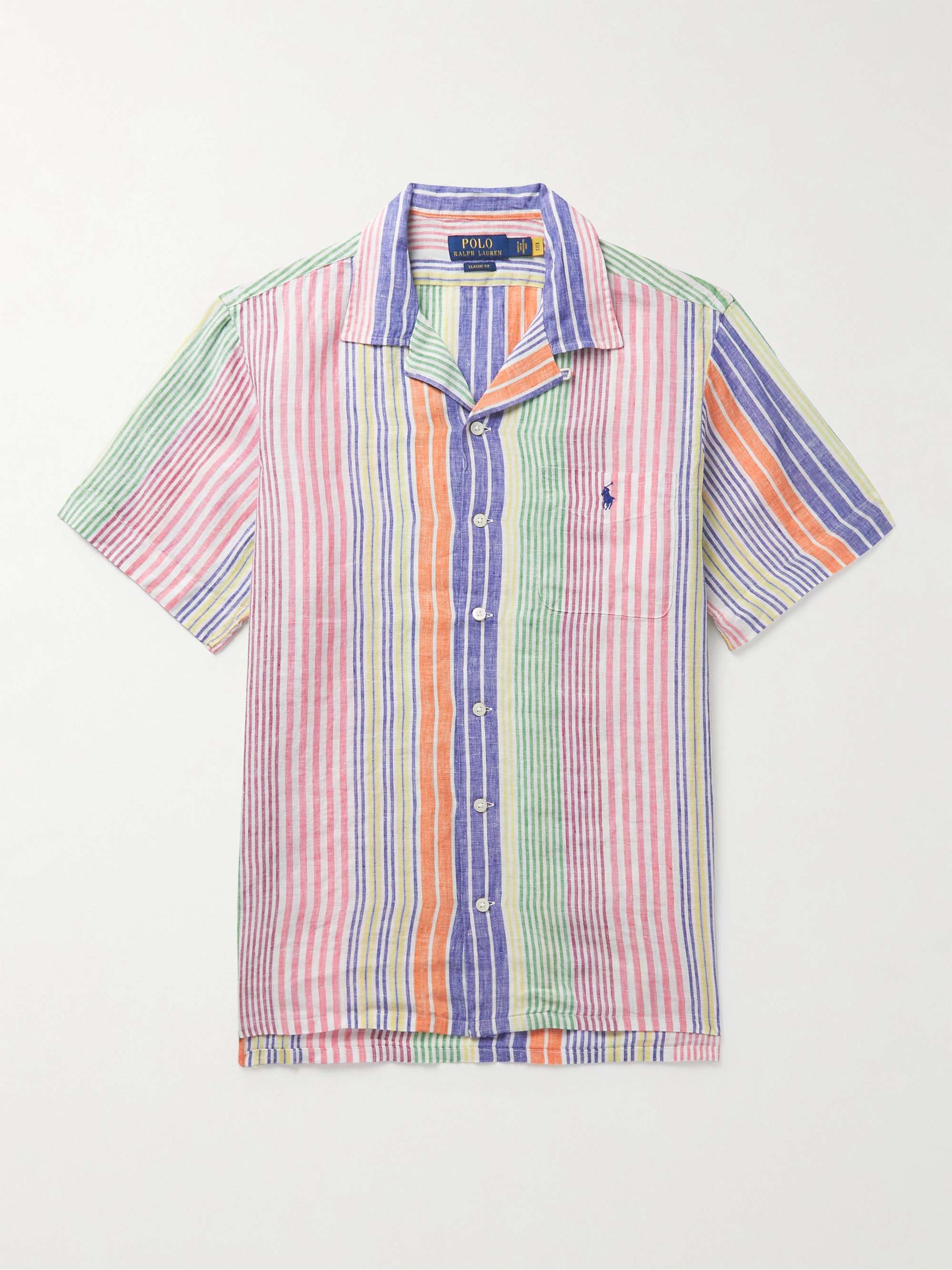 POLO RALPH LAUREN Logo-Embroidered Convertible-Collar Striped Linen Shirt |  MR PORTER