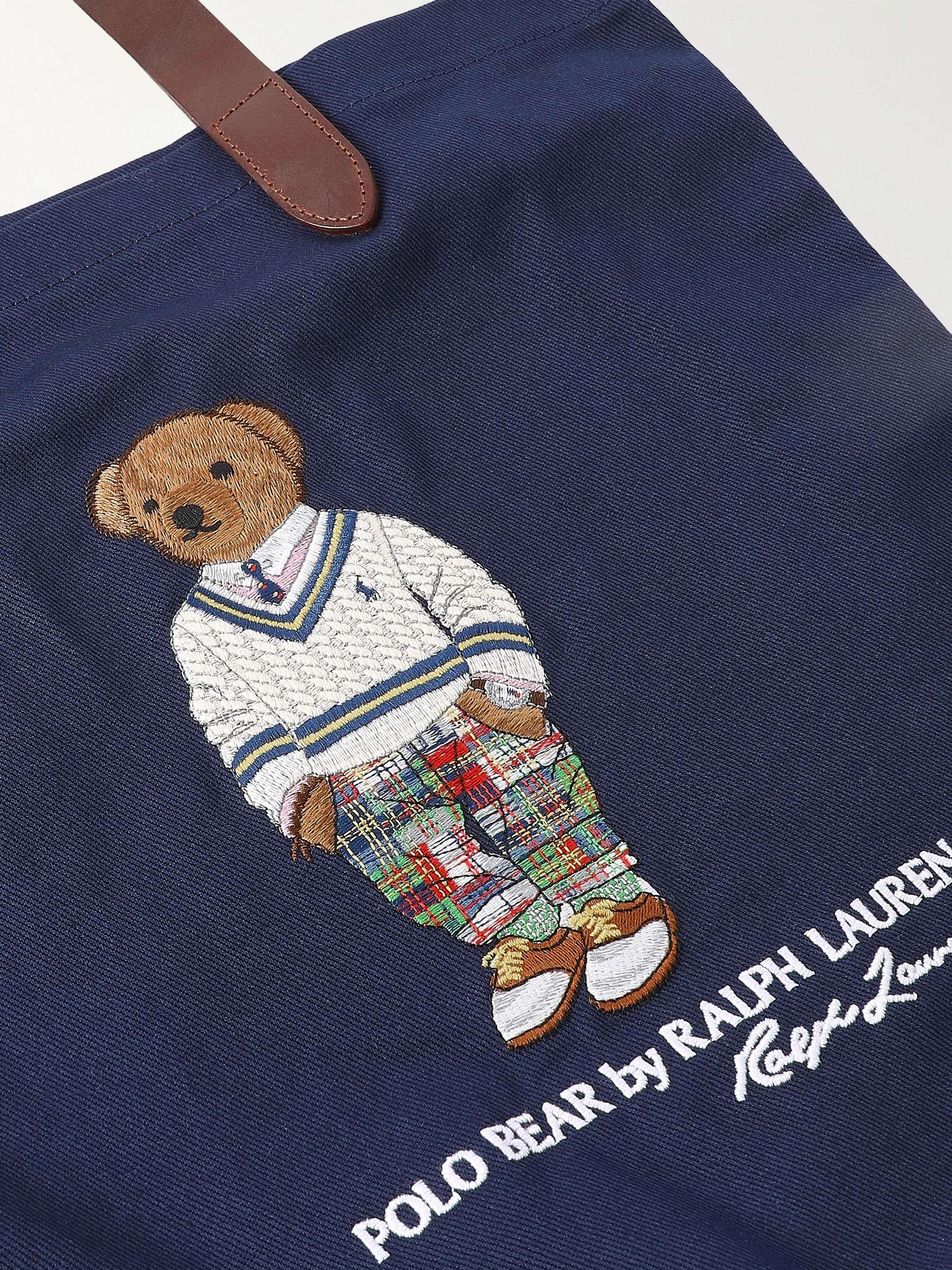 POLO RALPH LAUREN Leather-Trimmed Embroidered Denim Tote Bag