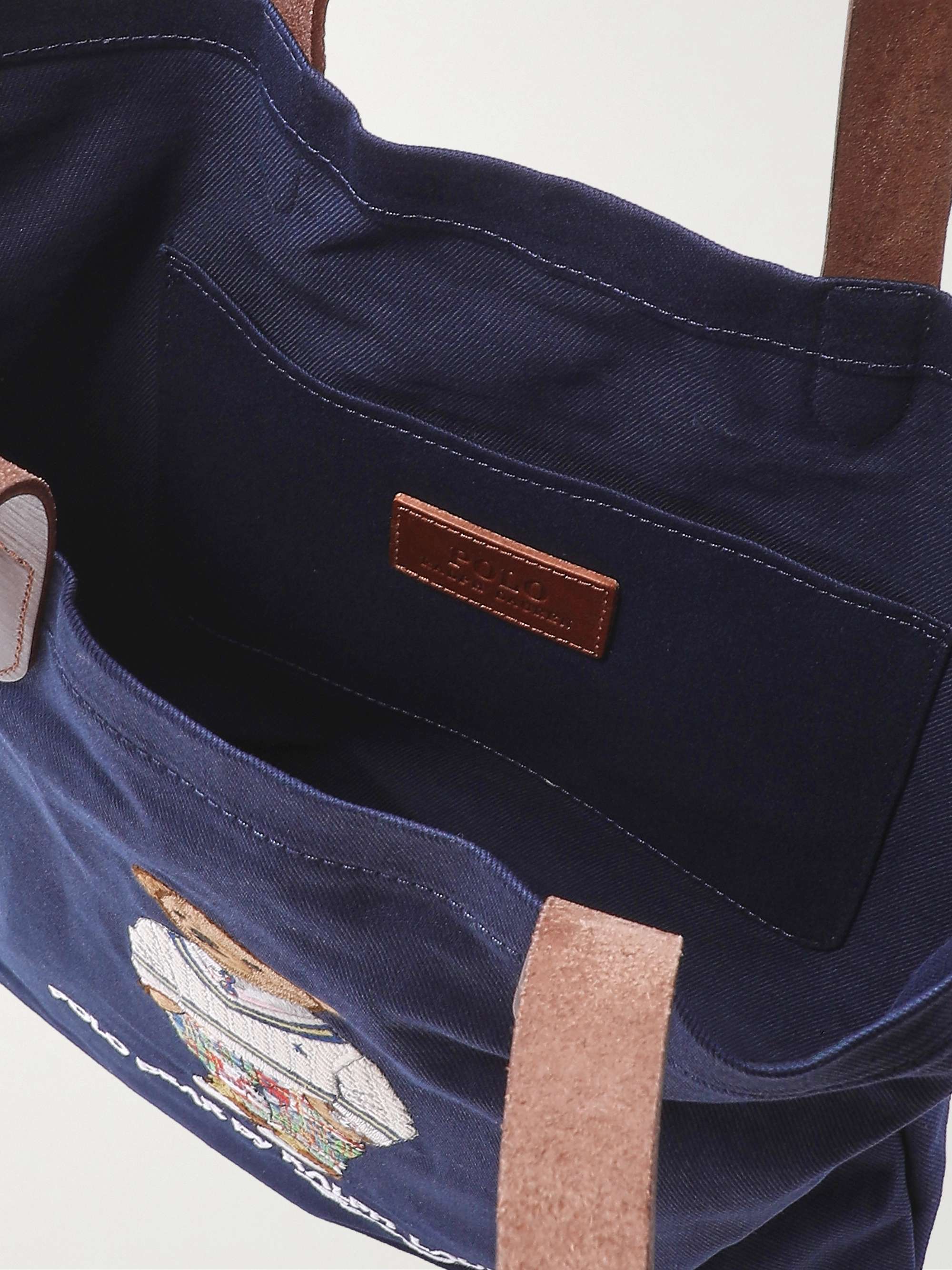 POLO RALPH LAUREN Leather-Trimmed Embroidered Denim Tote Bag