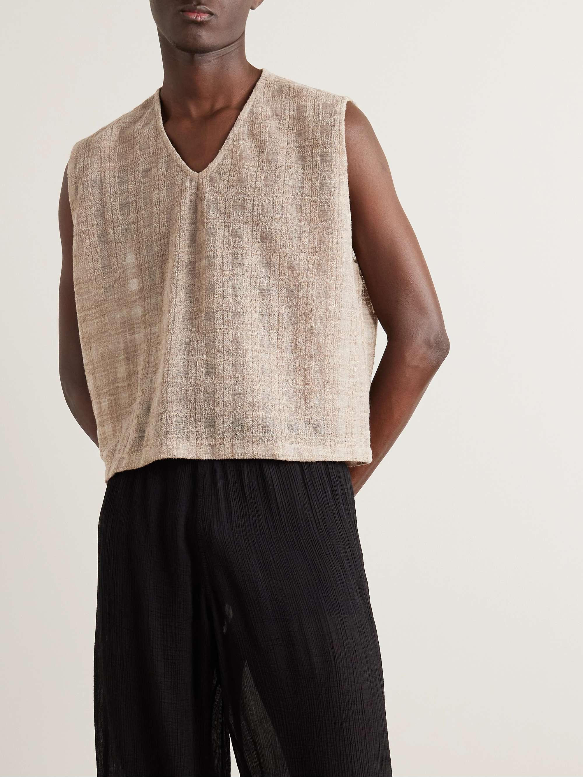 Double Lock Checked Wool-Blend Vest