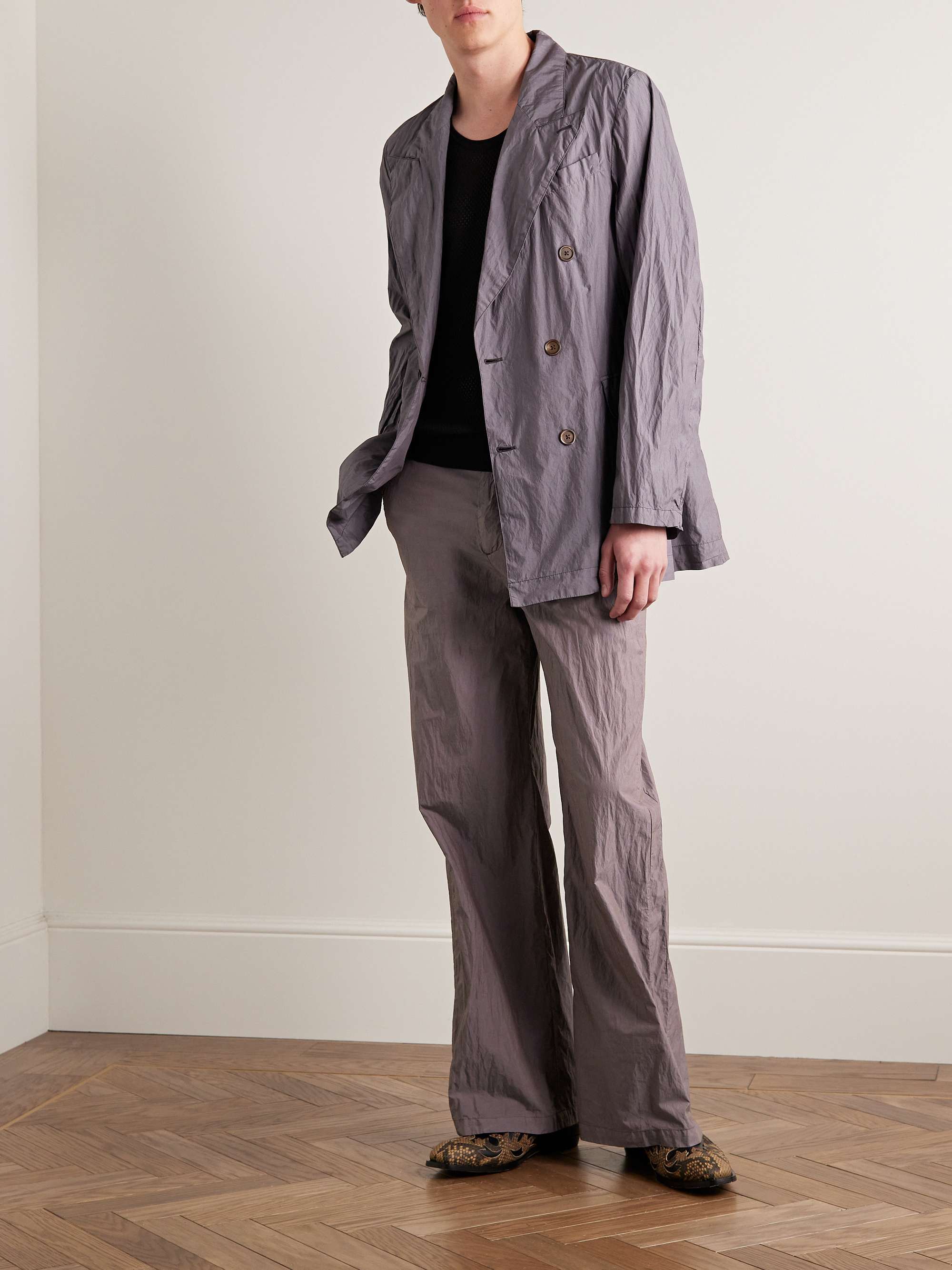 Straight-Leg Crinkled Cotton-Blend Trousers