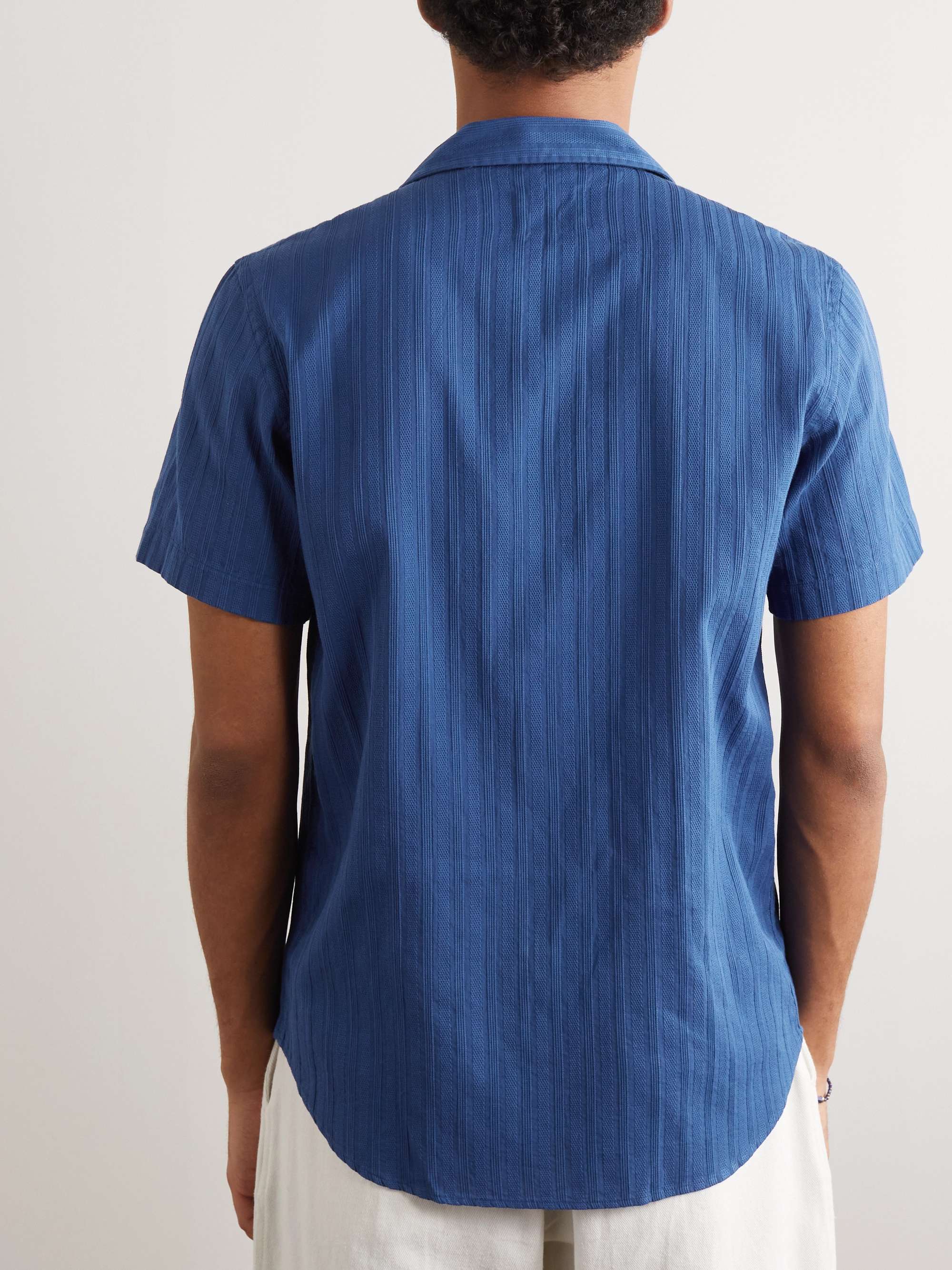 LA PAZ Panama Convertible-Collar Striped Textured-Cotton Shirt for Men ...
