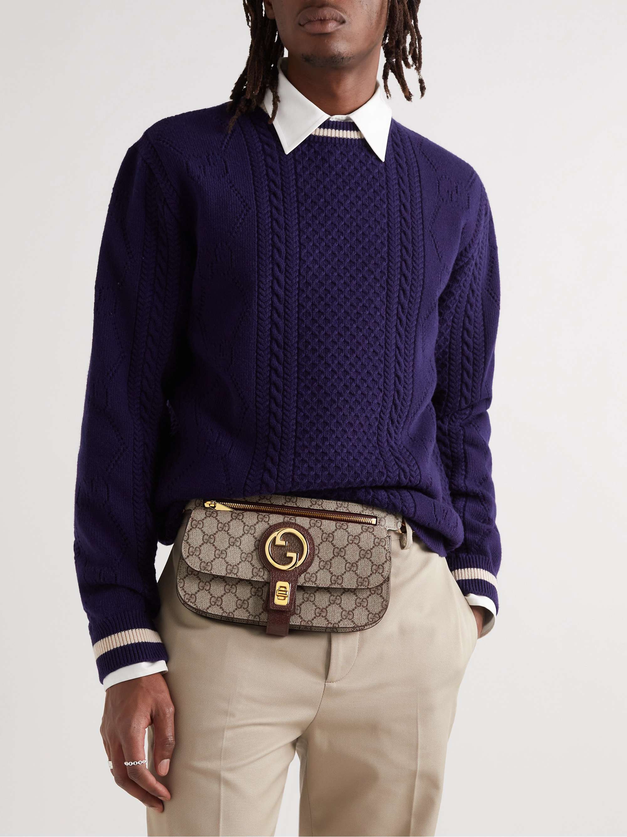GUCCI Blondie Leather-Trimmed Monogrammed Coated-Canvas Belt Bag