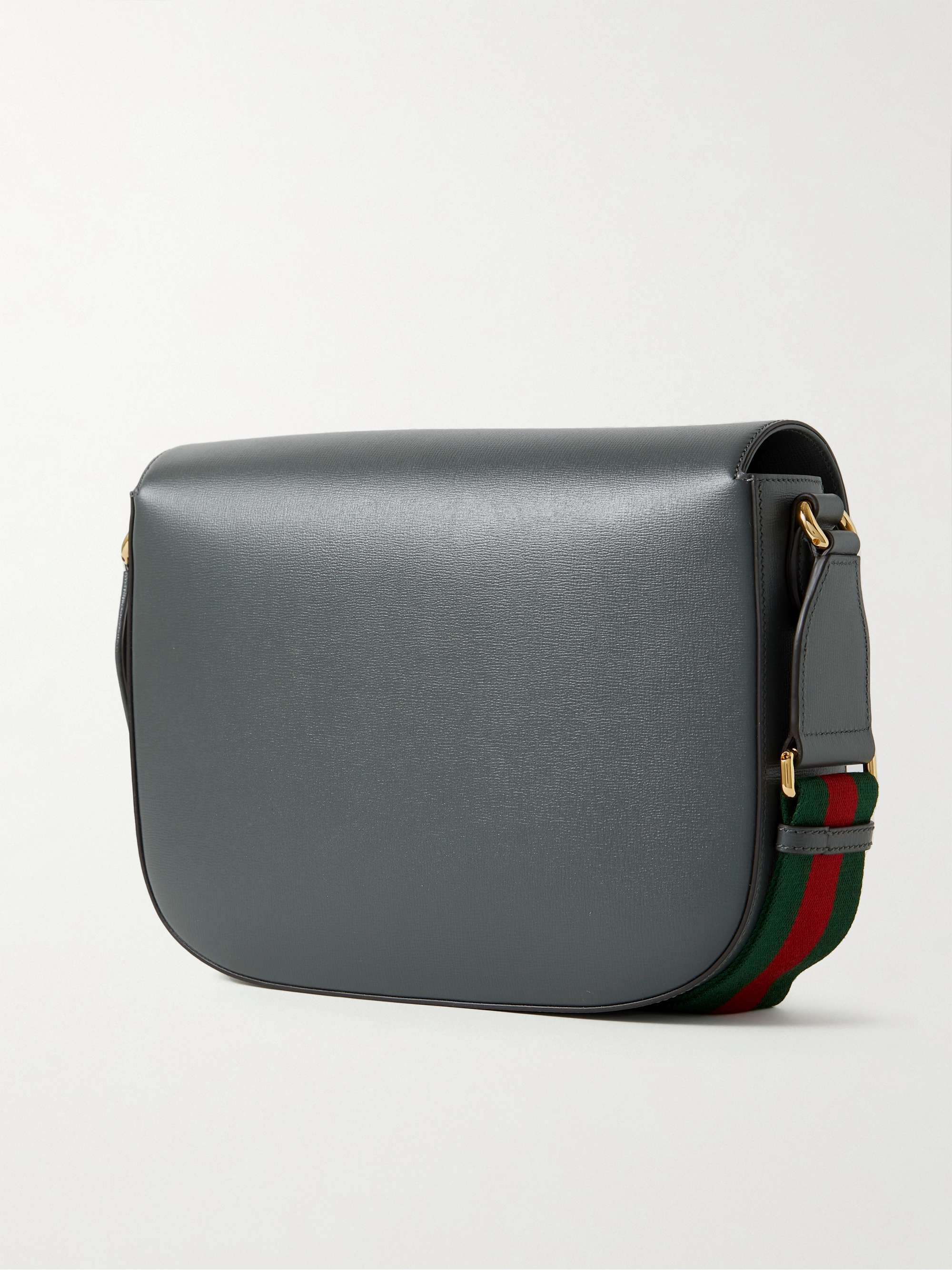 GUCCI Horsebit-Detailed Cross-Grain Leather Messenger Bag