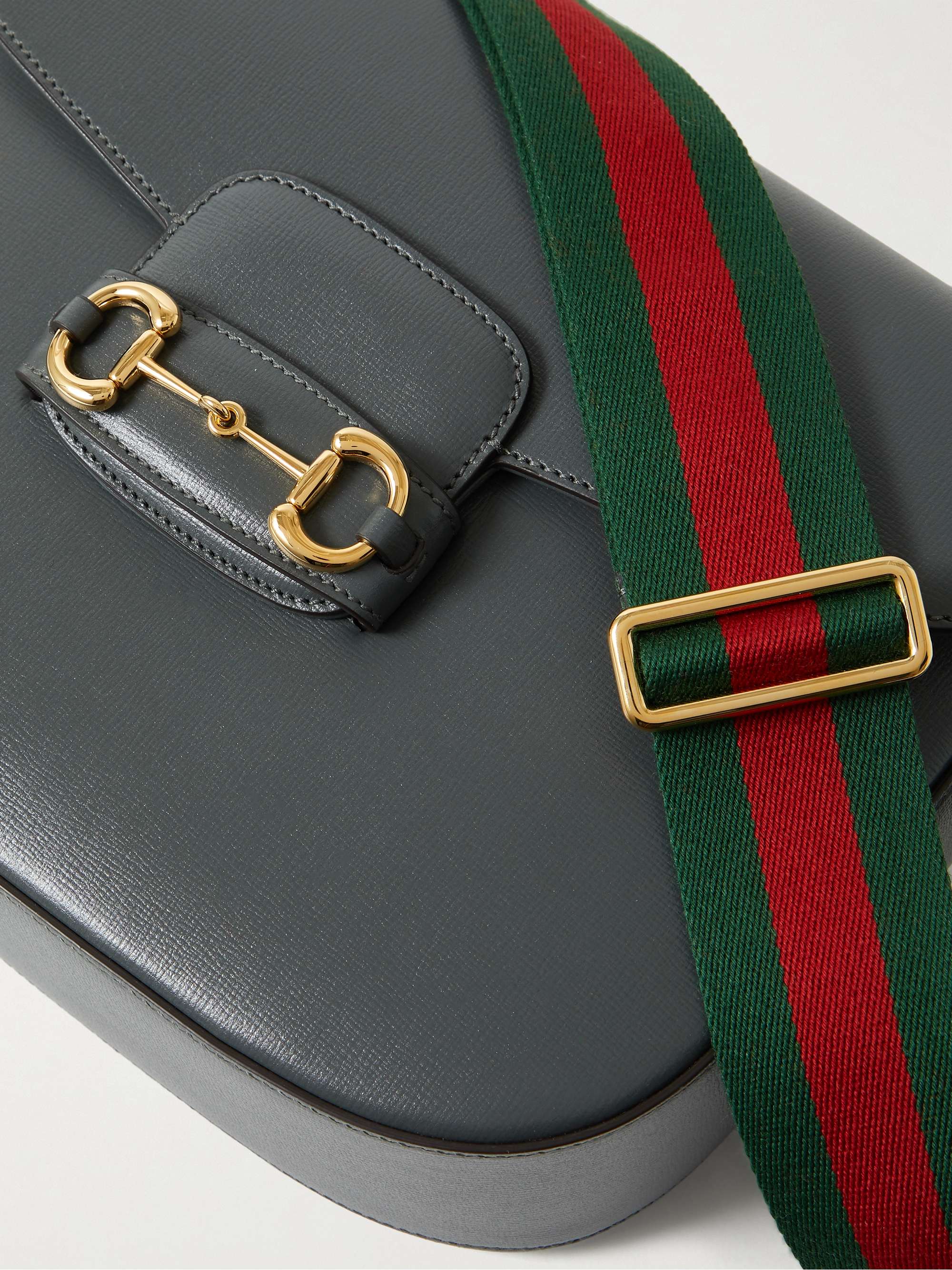 GUCCI Horsebit-Detailed Cross-Grain Leather Messenger Bag