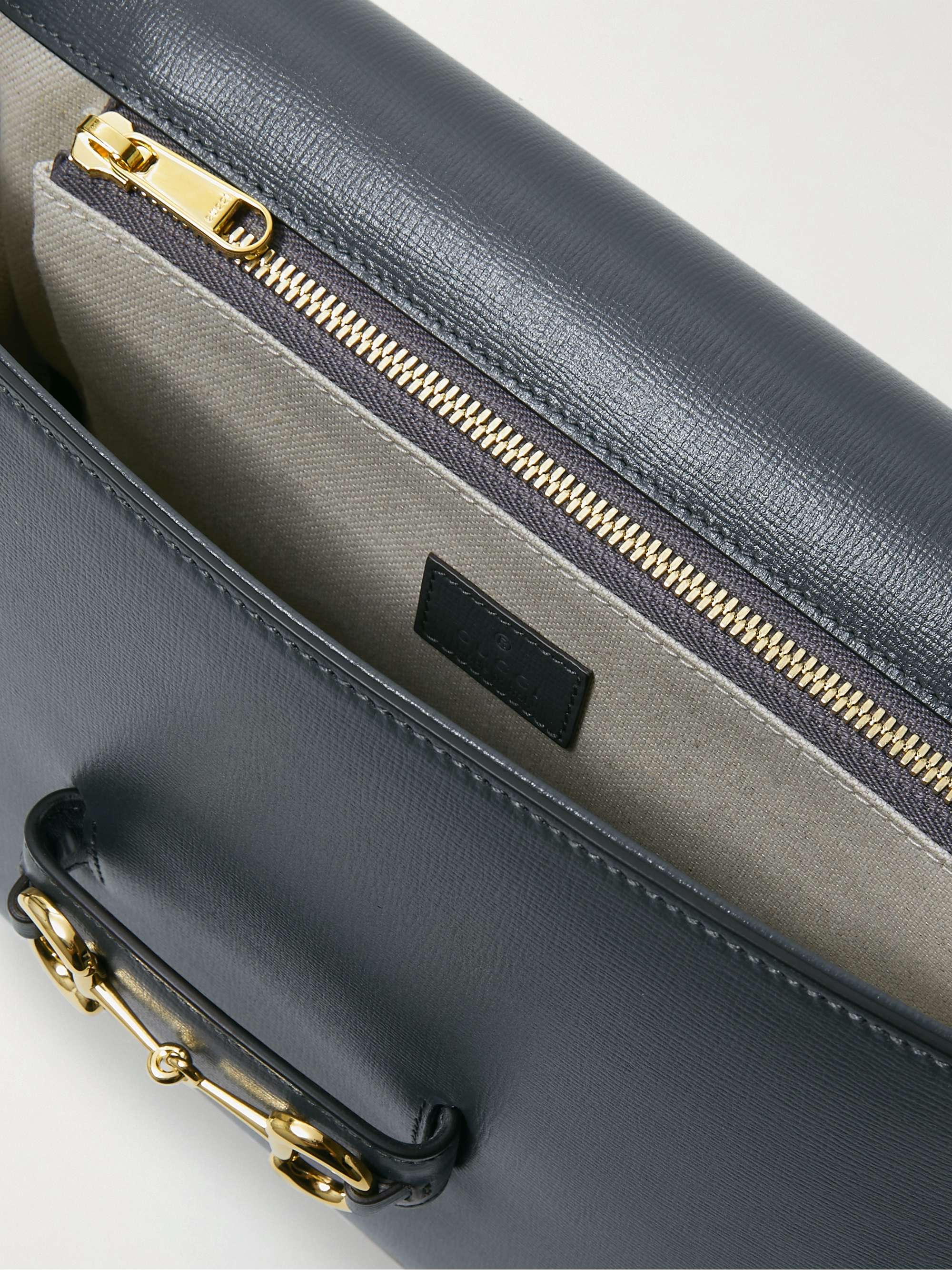 GUCCI Horsebit-Detailed Cross-Grain Leather Messenger Bag