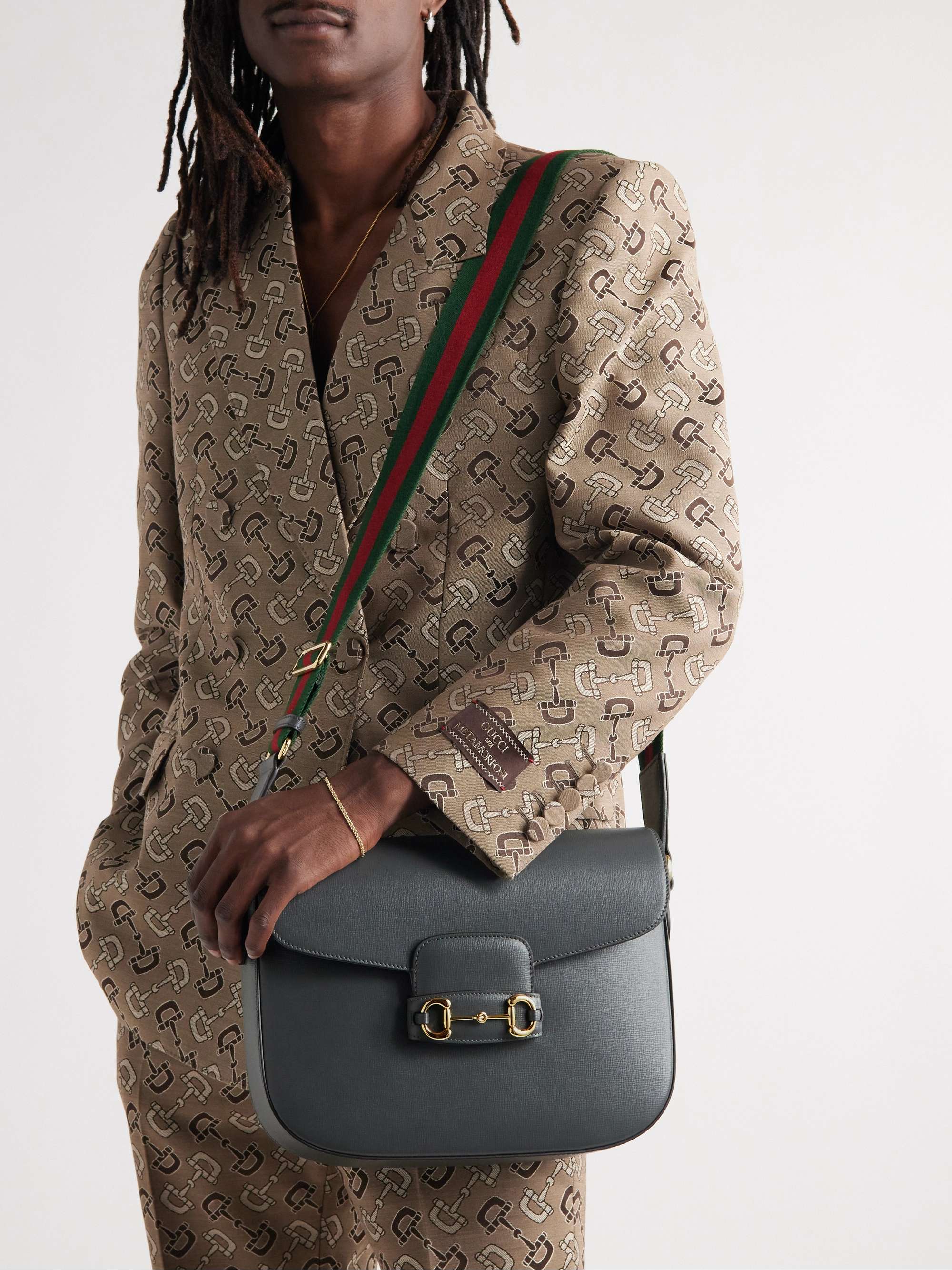GUCCI Horsebit-Detailed Cross-Grain Leather Messenger Bag