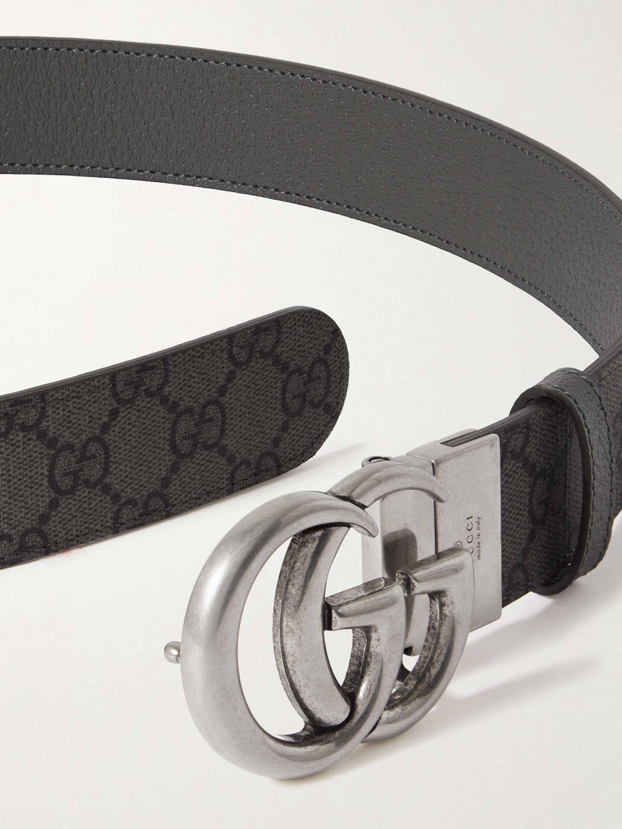 GUCCI Cintura reversibile in tela spalmata con monogramma Marmont, 3,5 cm