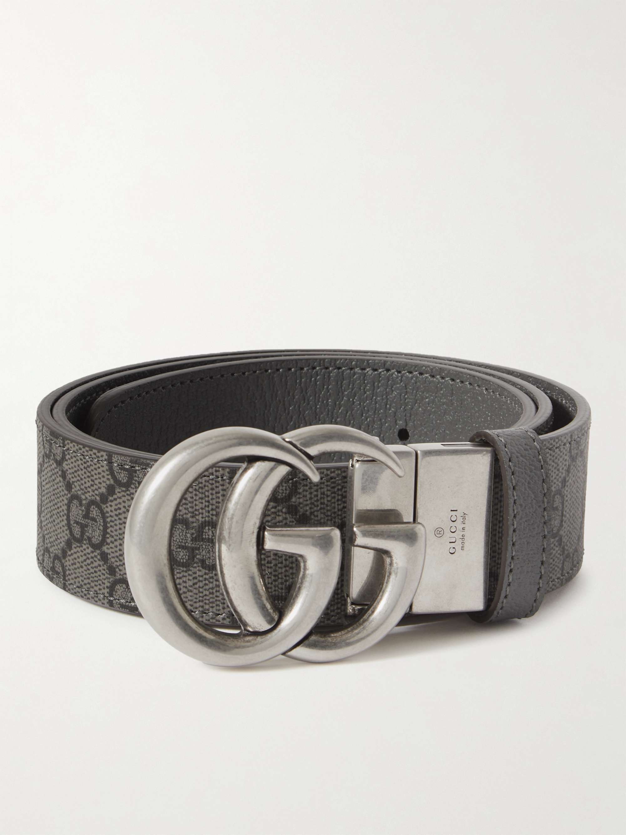 Gucci 3.5cm Marmont Reversible Monogrammed Coated-canvas Belt - Men - Gray Belts