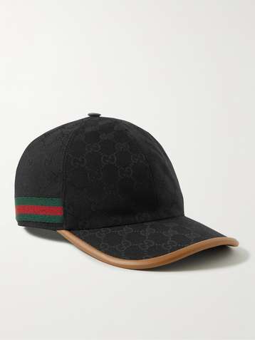 GUCCI Leather and Webbbing-Trimmed Monogrammed Canvas Baseball Cap