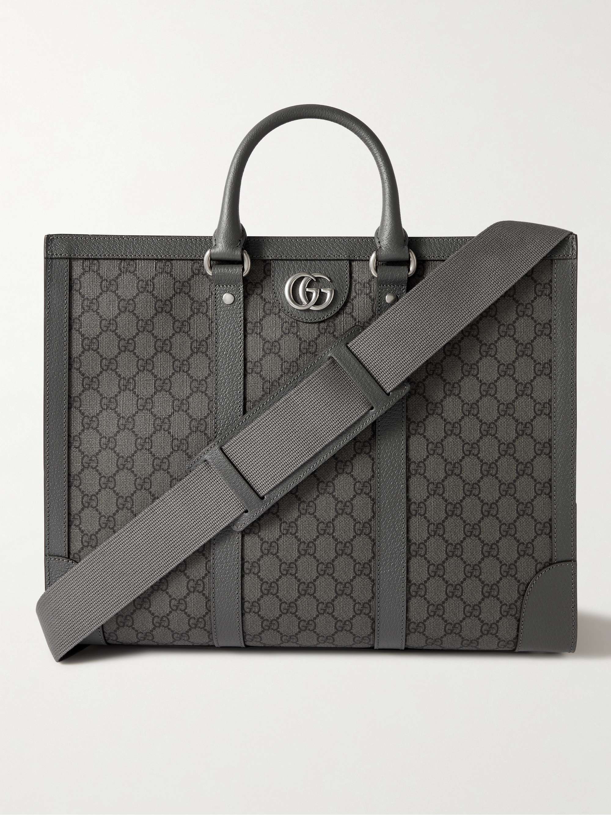 GUCCI Ophidia Leather-Trimmed Monogrammed Supreme Coated-Canvas Tote ...