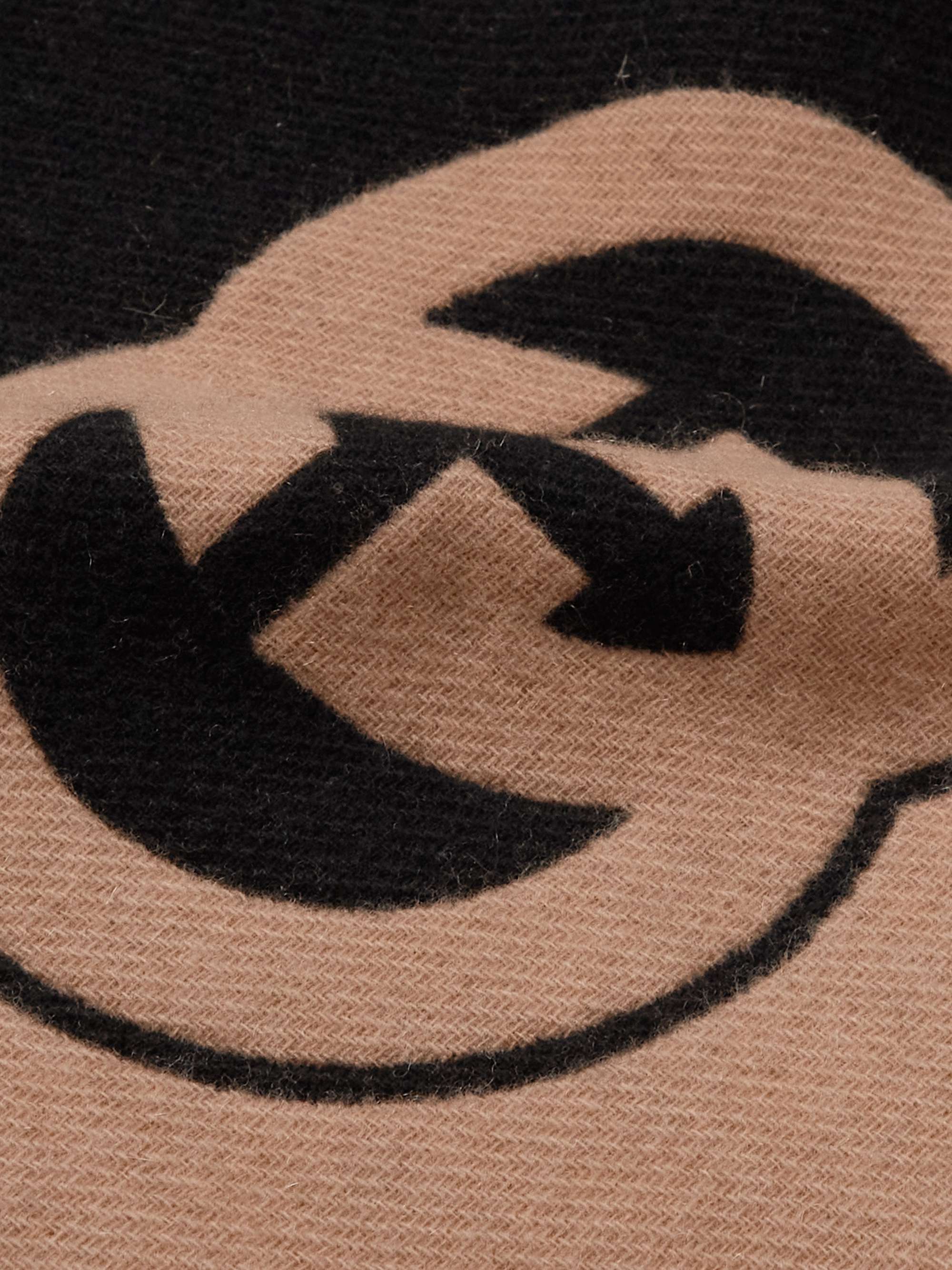 GUCCI Fringed Logo-Jacquard Wool and Cashmere-Blend Scarf