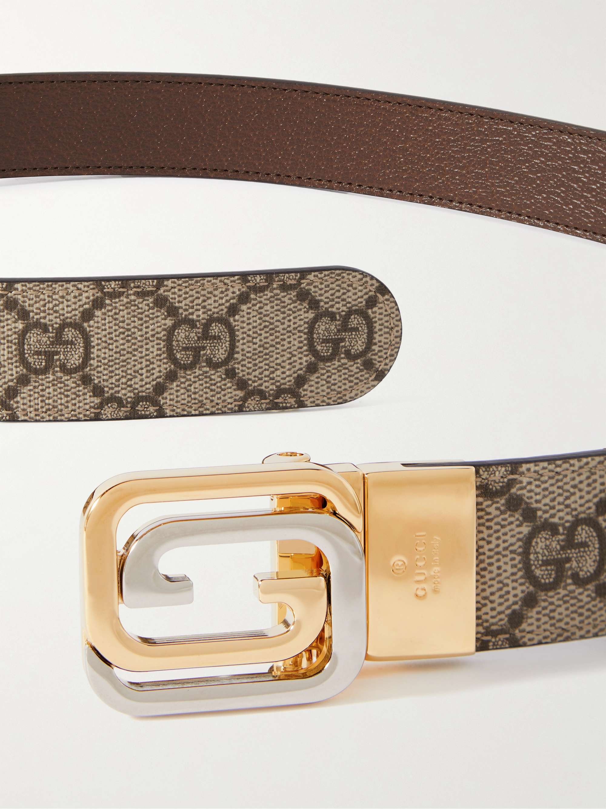 GUCCI 3cm Reversible Monogrammed Supreme Coated-Canvas and Full-Grain Leather Belt